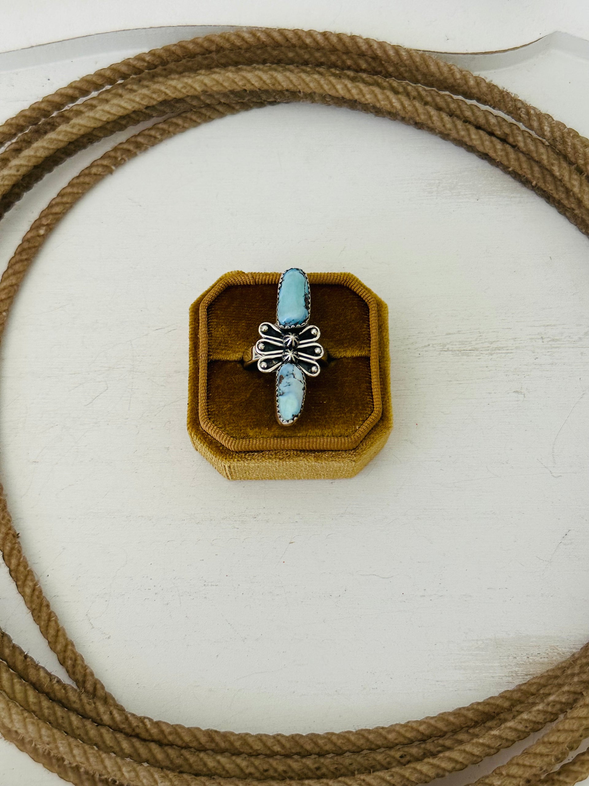 Southwest Handmade Golden Hills Turquoise & Sterling Silver Adjustable Ring