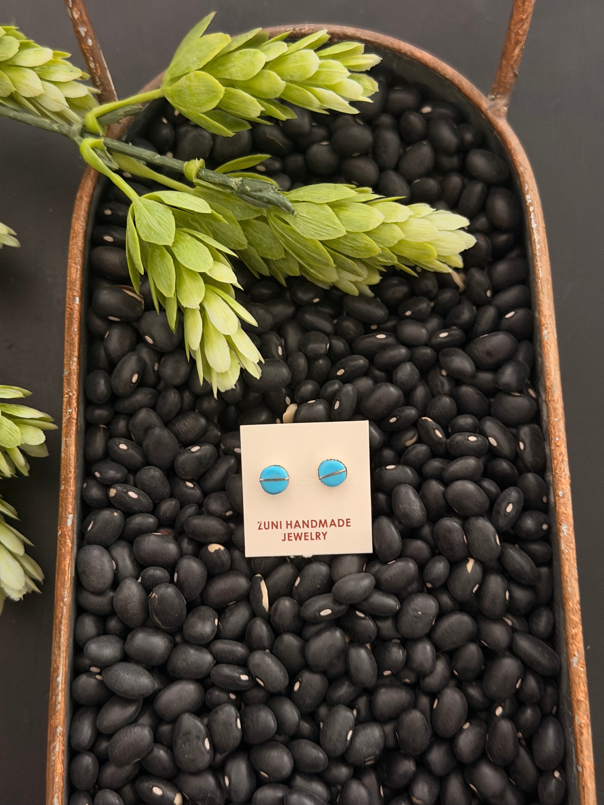 Zuni Made Kingman Turquoise & Sterling Silver Post Inlay Earrings