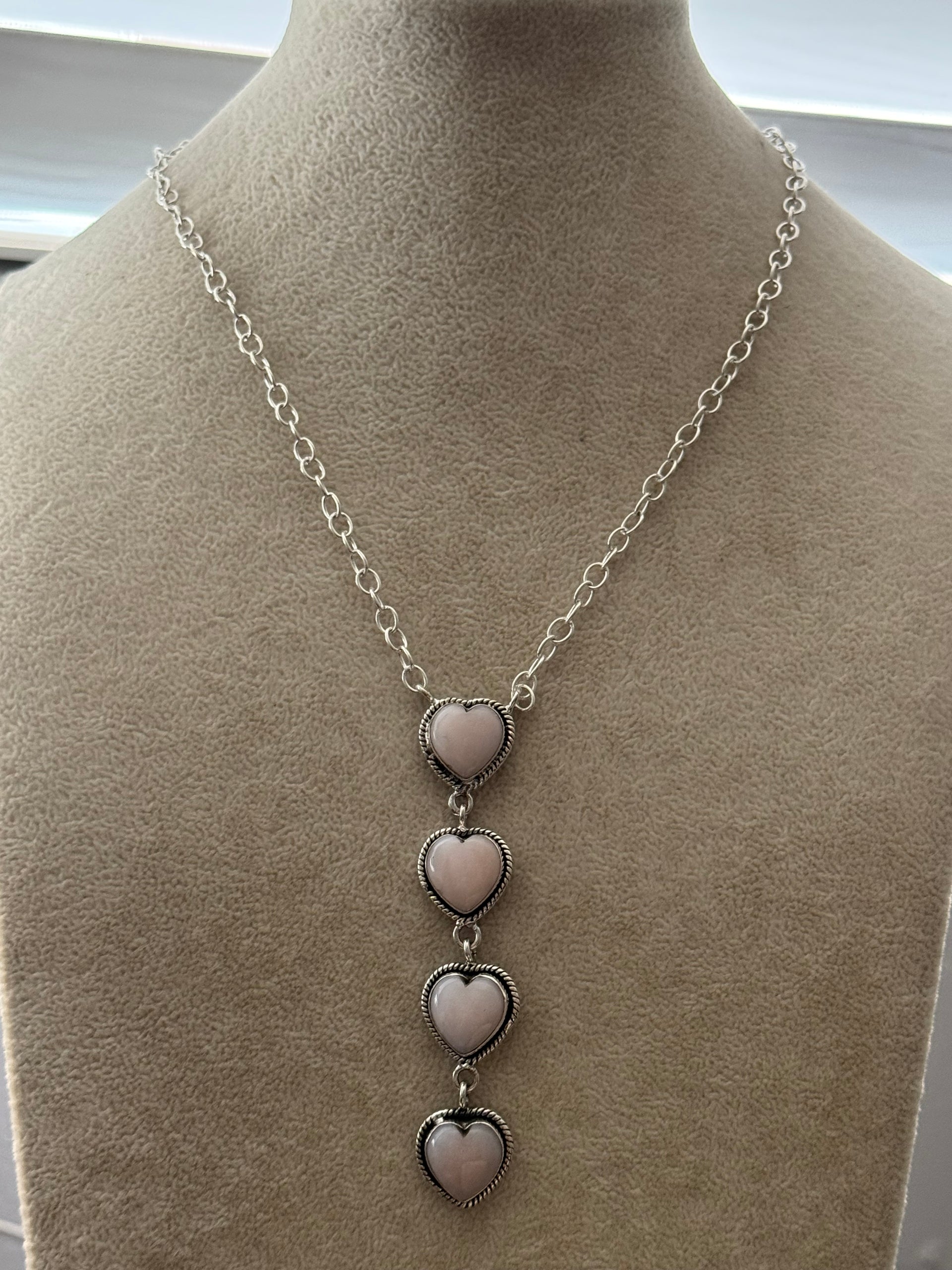 Southwest Handmade Peruvian Pink Opal & Sterling Silver Heart Necklace