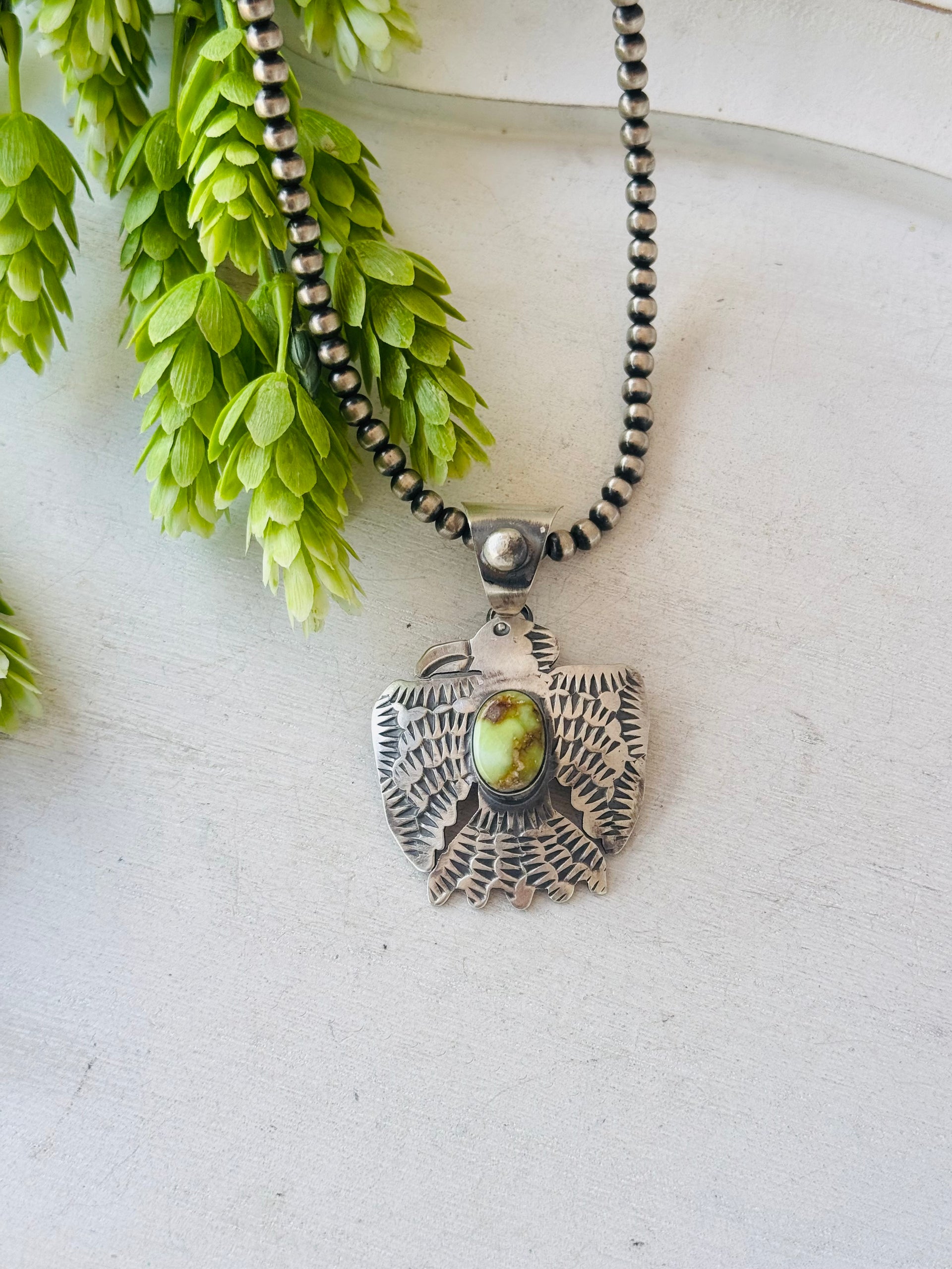 Chimney Butte Palomino Variscite & Sterling Silver Thunderbird Pendant