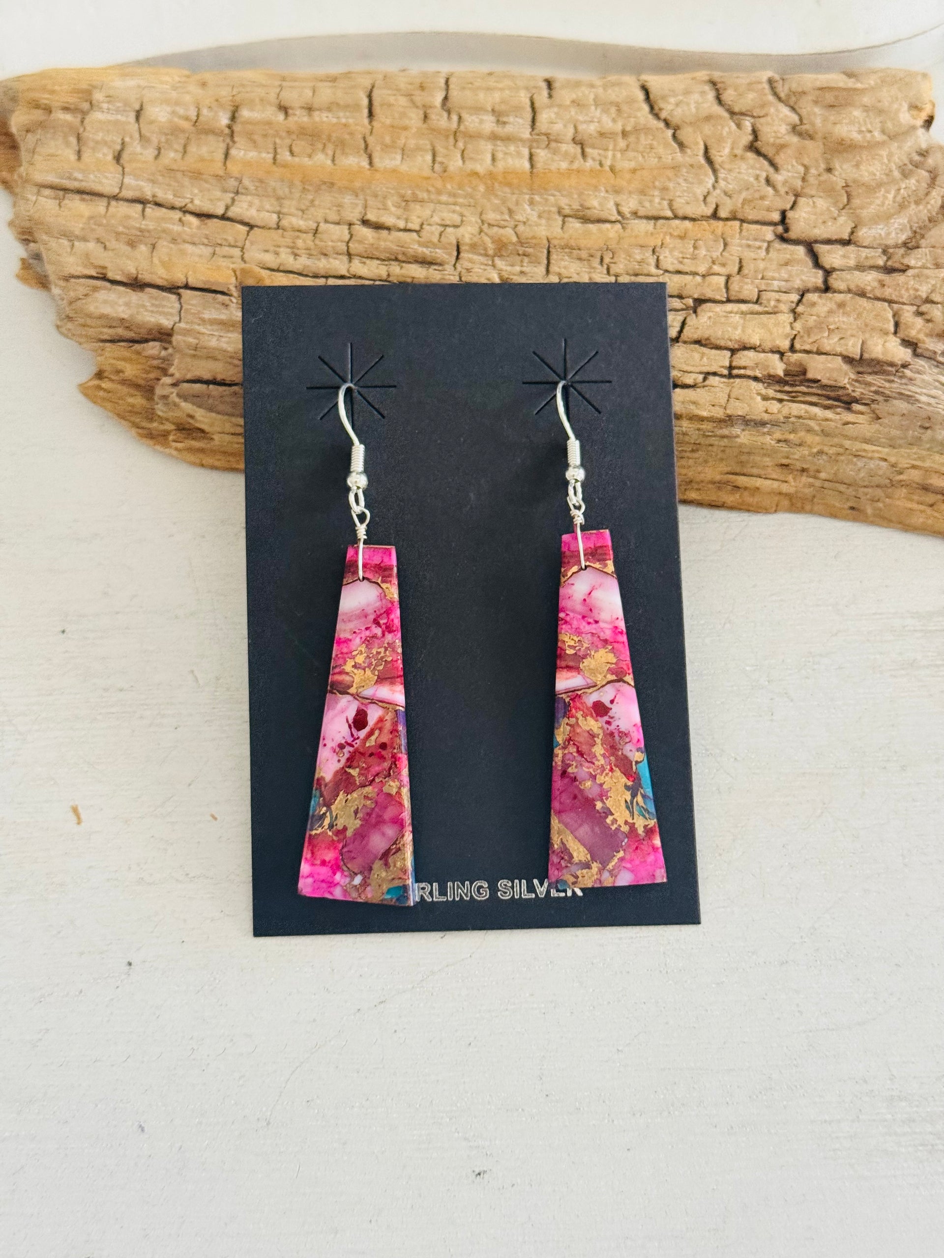Navajo Made Purple Mohave Turquoise & Sterling Silver Slab Dangle Earrings