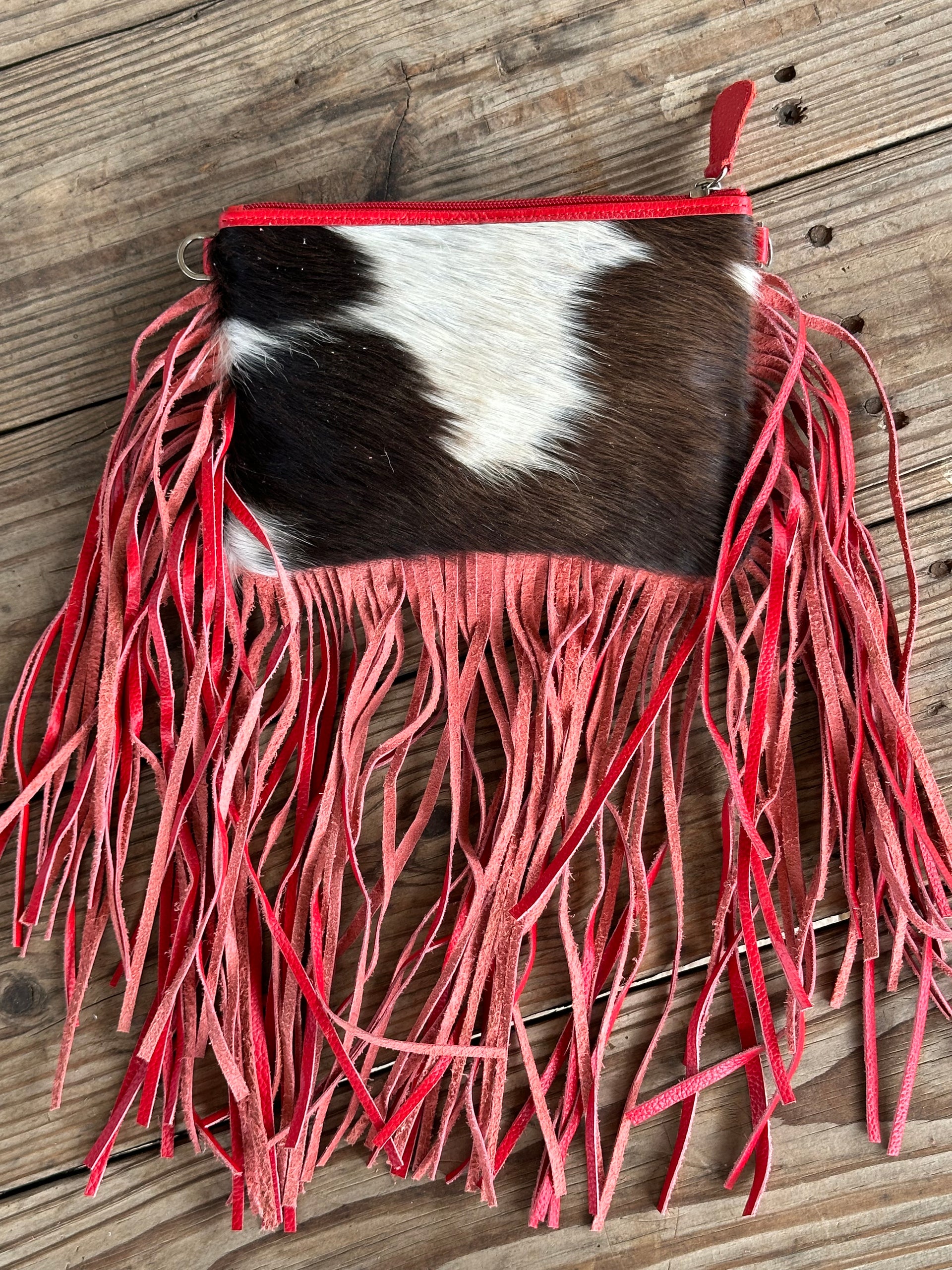 Genuine Leather Cowhide Tooled Cross Body Fringe Purse