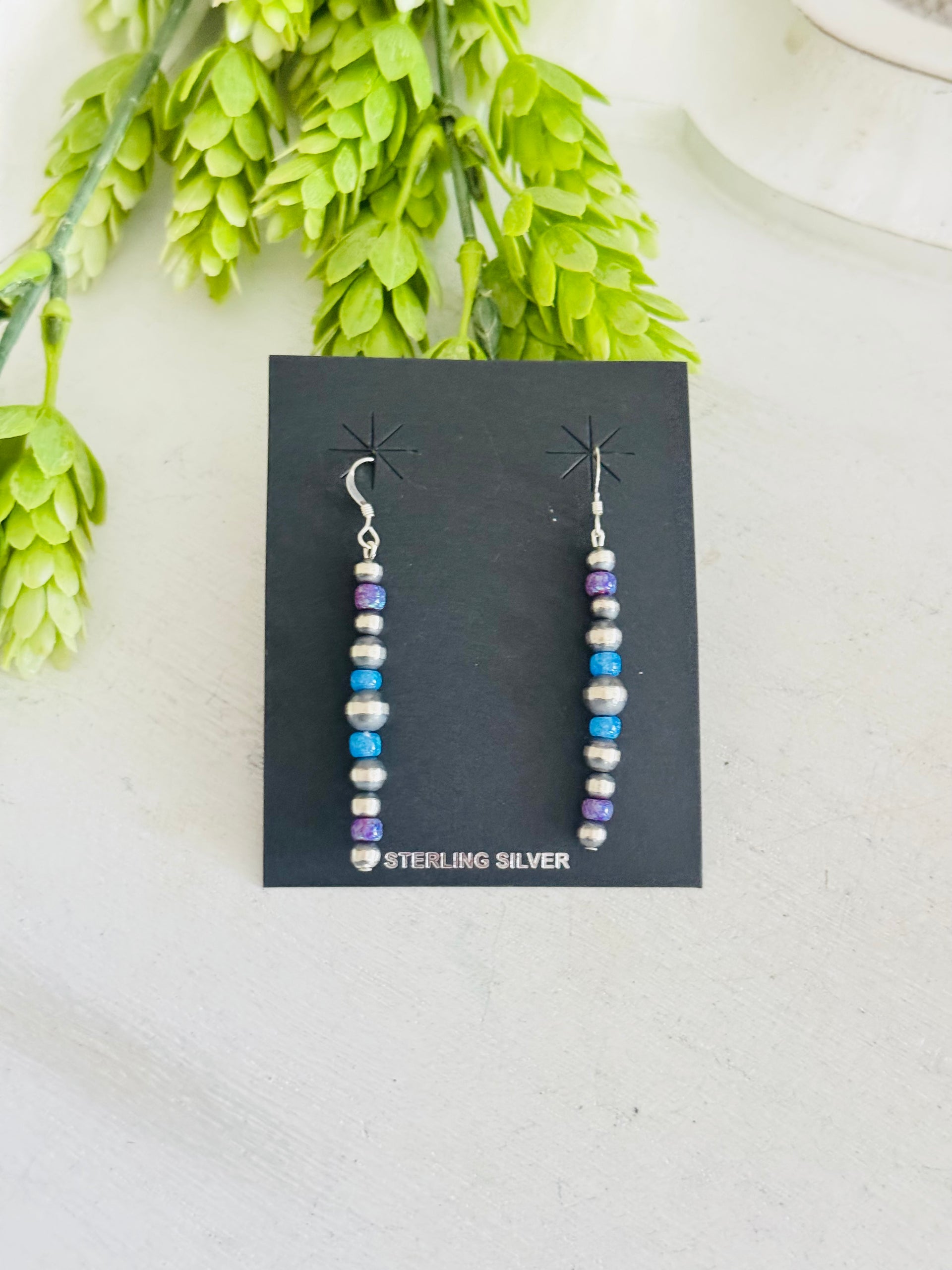 Navajo Strung Opal (Man Made) & Sterling Silver Graduated Pearl Dangle Earrings