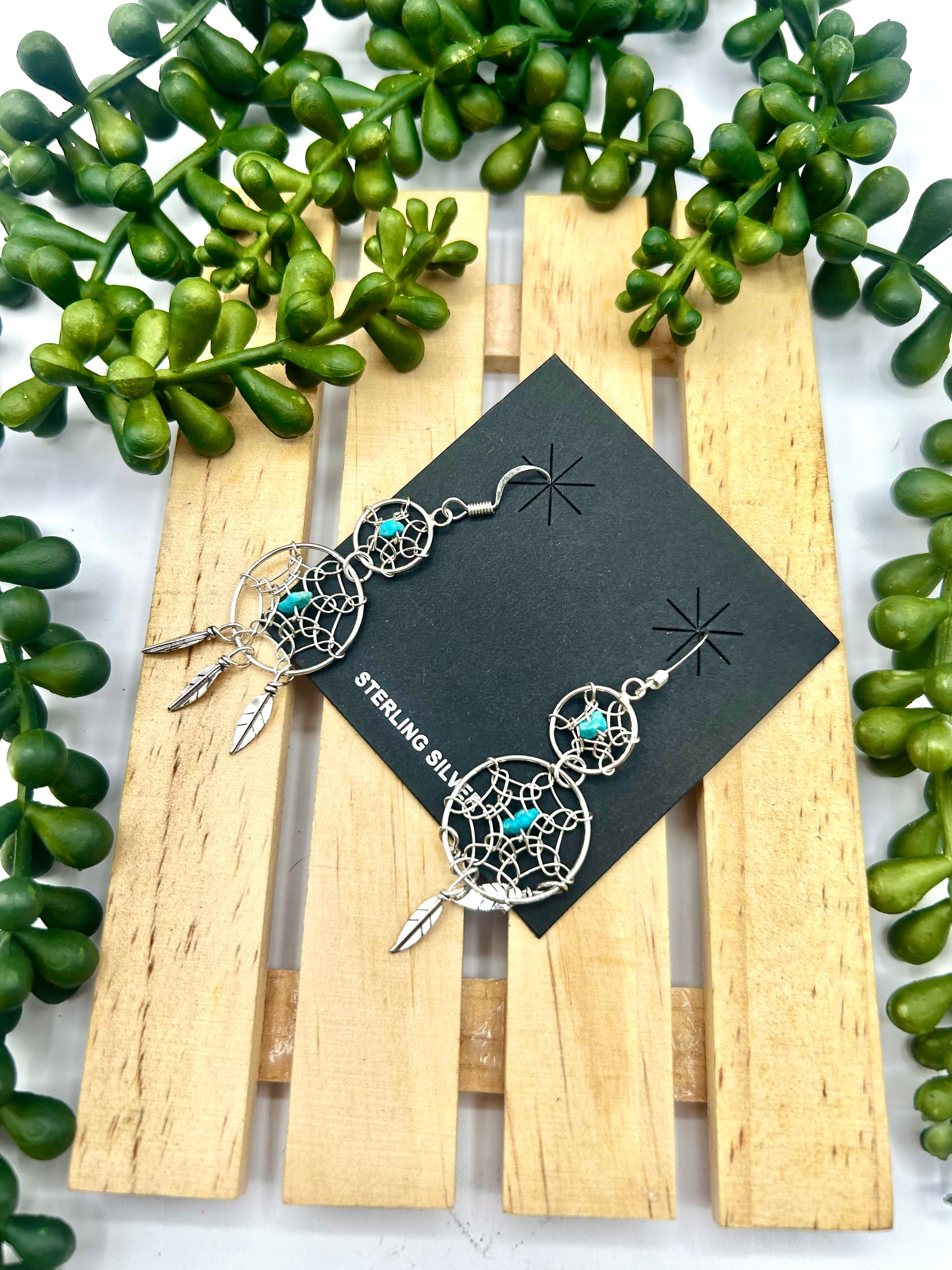 Navajo Made Kingman Turquoise & Sterling Silver Hook Earrings