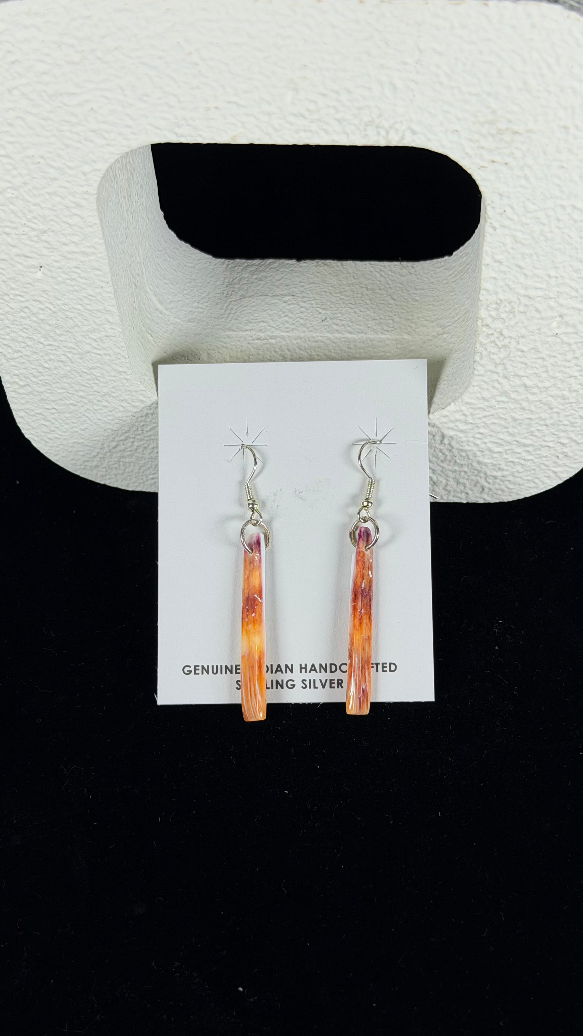 Navajo Made Spiny Oyster & Sterling Silver Slab Dangle Earrings