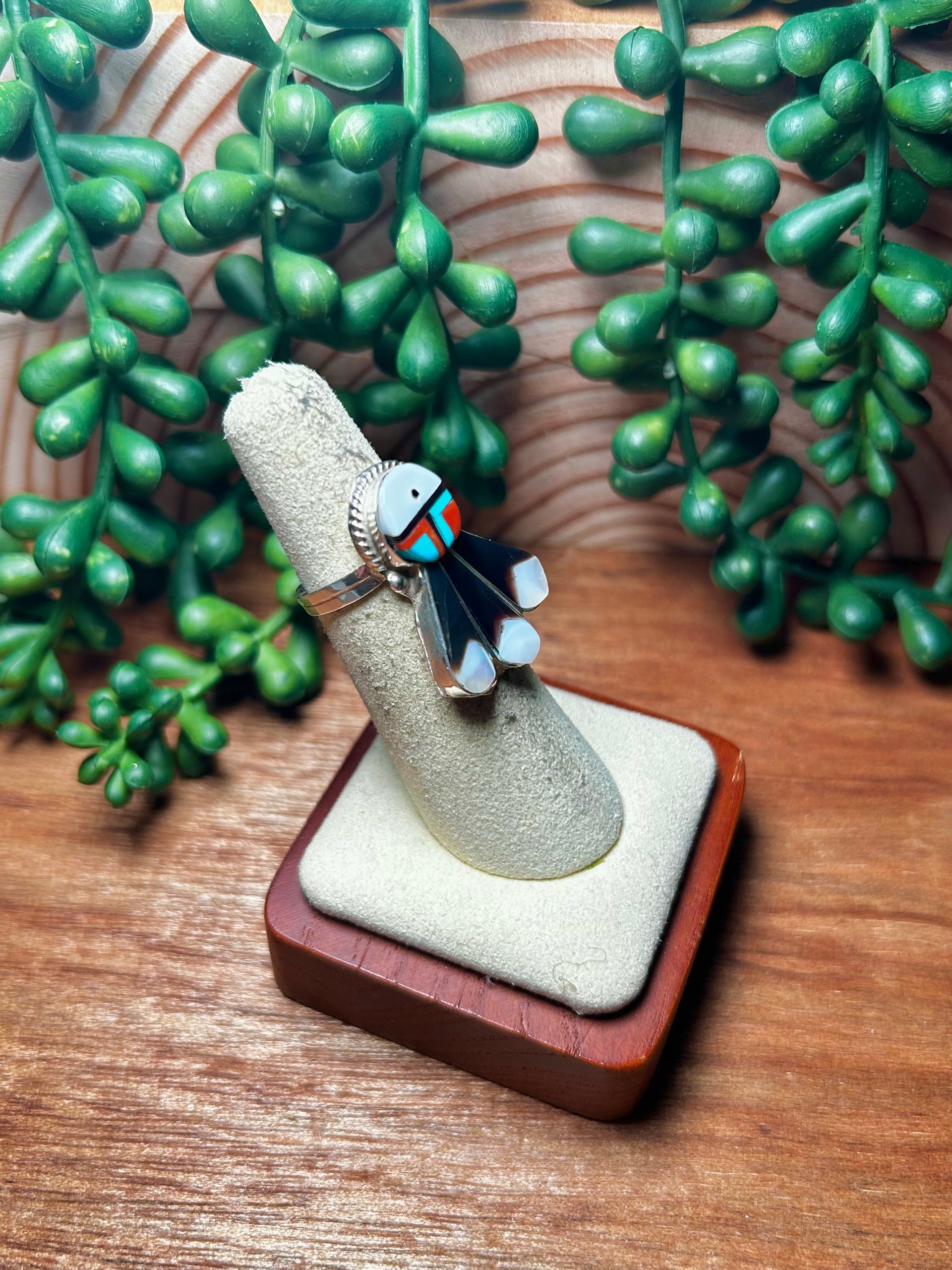 Zuni Multi Stone & Sterling Silver Ring Size 4.75