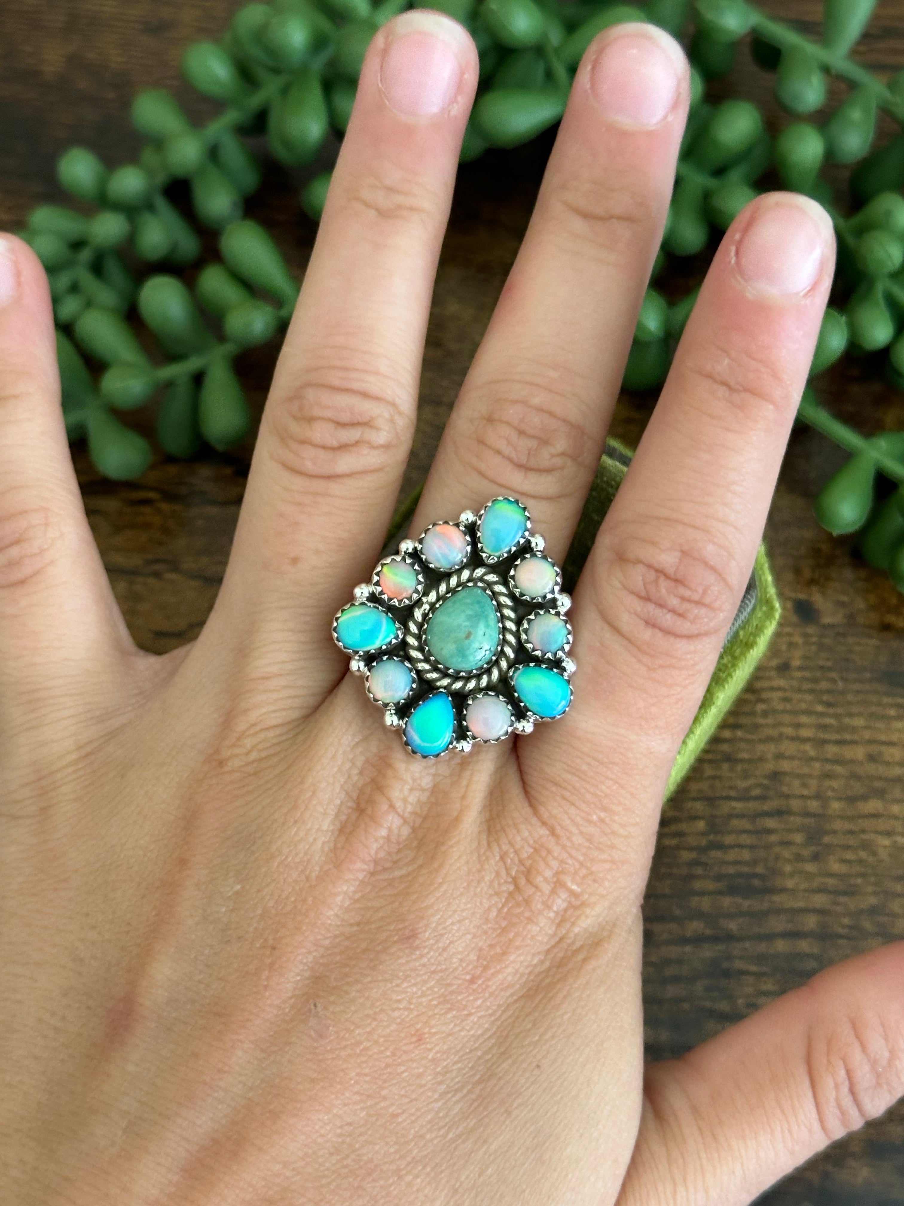 Southwest Handmade Multi Stone & Sterling Silver Adjustable Cluster Ring