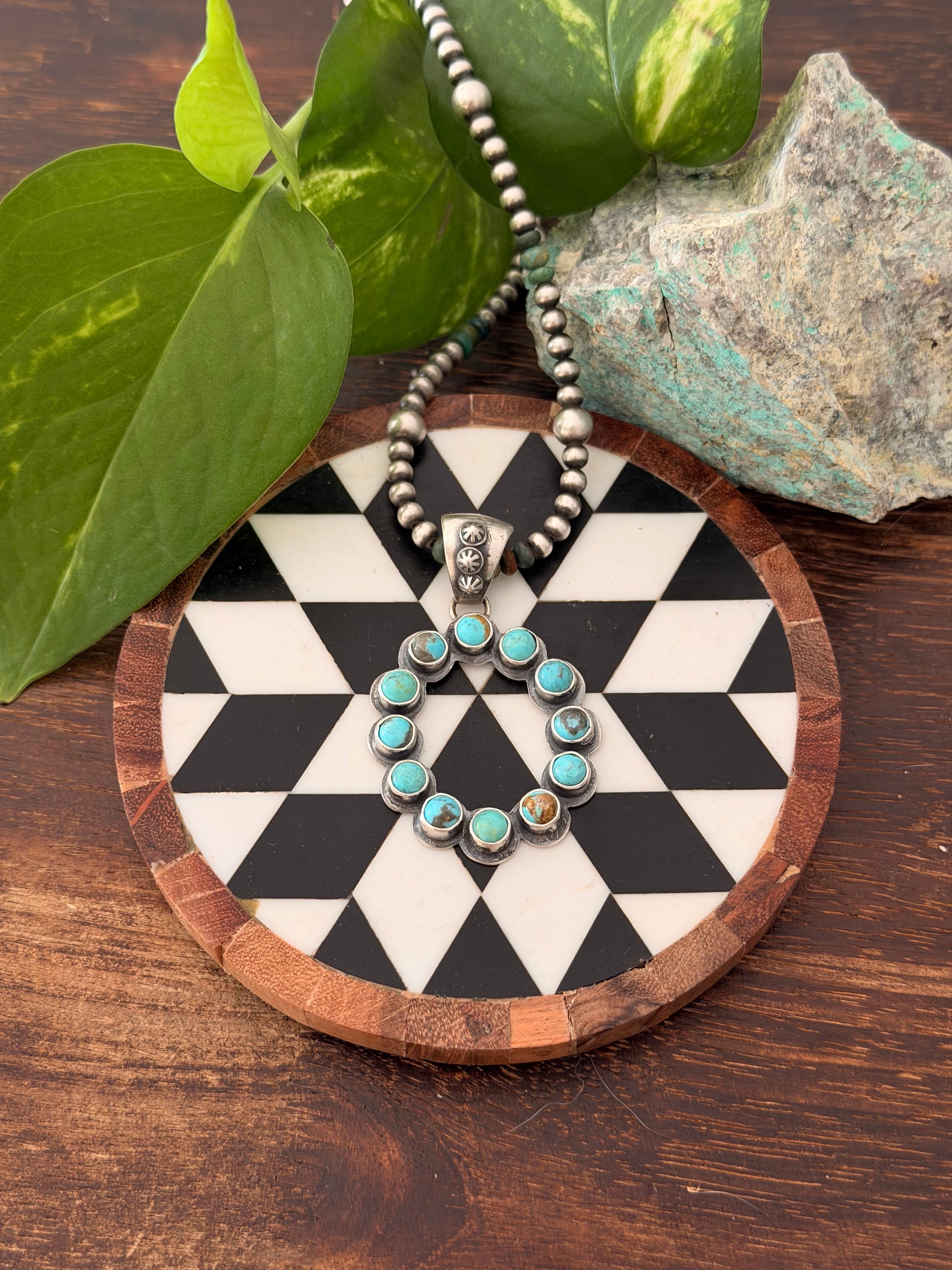 Navajo Made Red Skin Turquoise & Sterling Silver Cluster Pendant