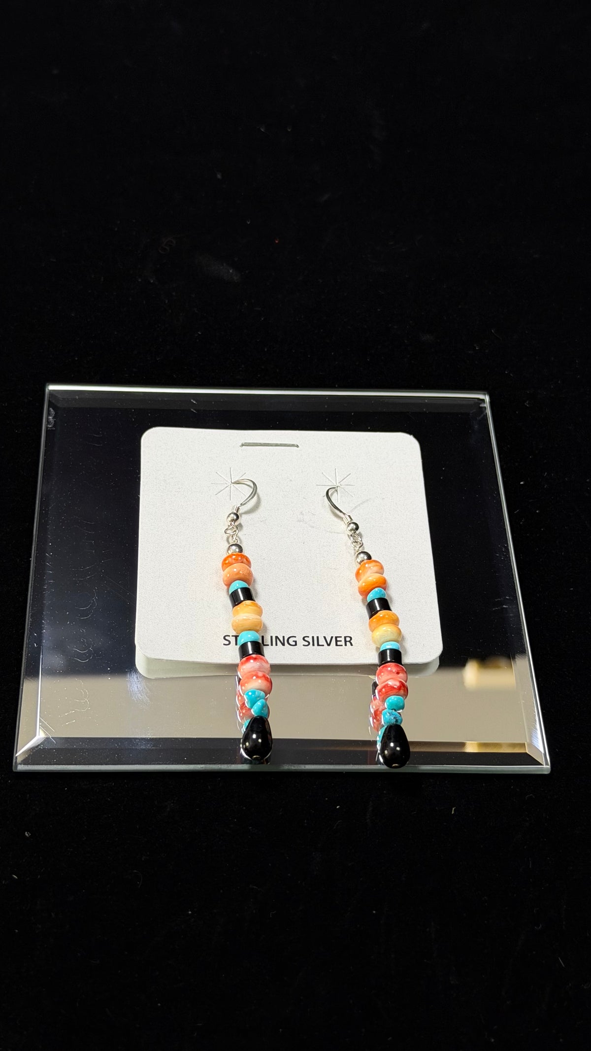 Navajo Made Multi Stone & Sterling Silver Dangle Beaded Earrings