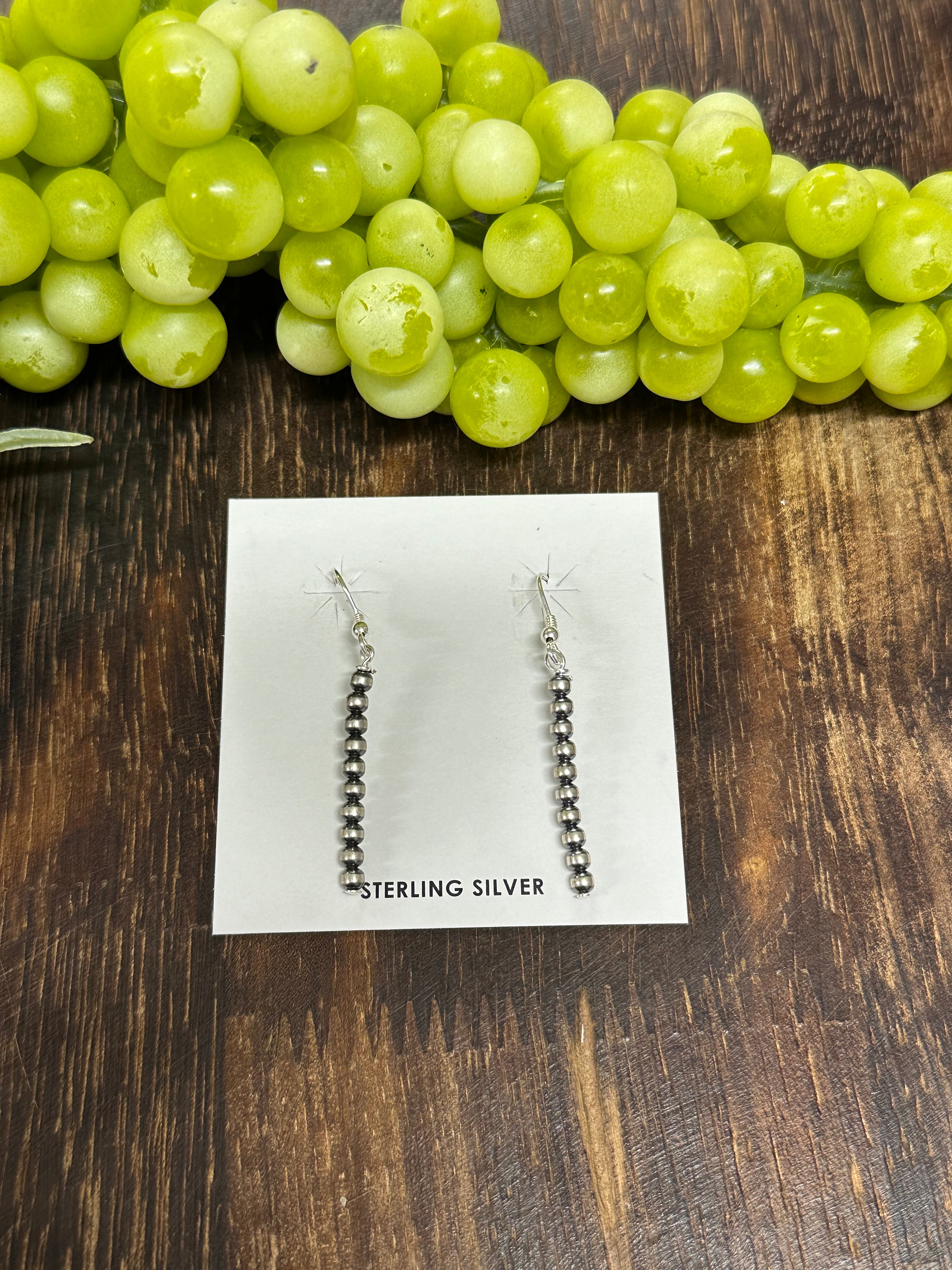 Navajo Strung Sterling Silver Pearls Dangle Earrings