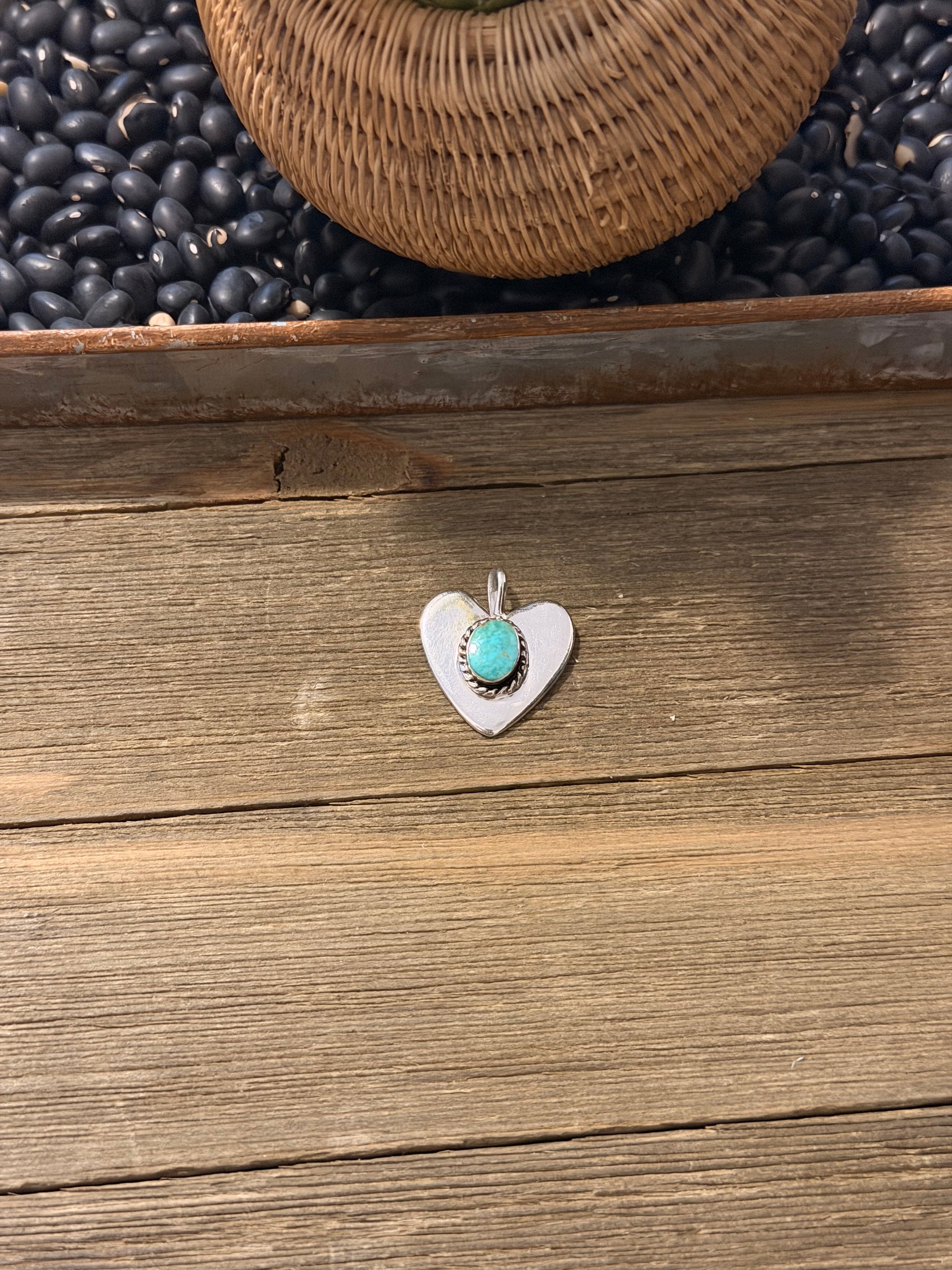 Joe Martinez Kingman Turquoise & Sterling Silver Heart Pendant