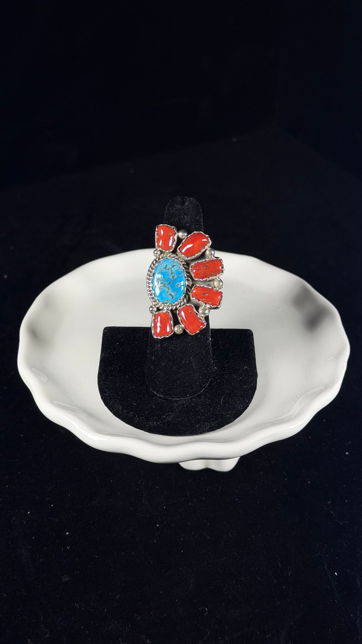 Navajo Made Multi Stone & Sterling Silver Cluster Ring Size 6.5