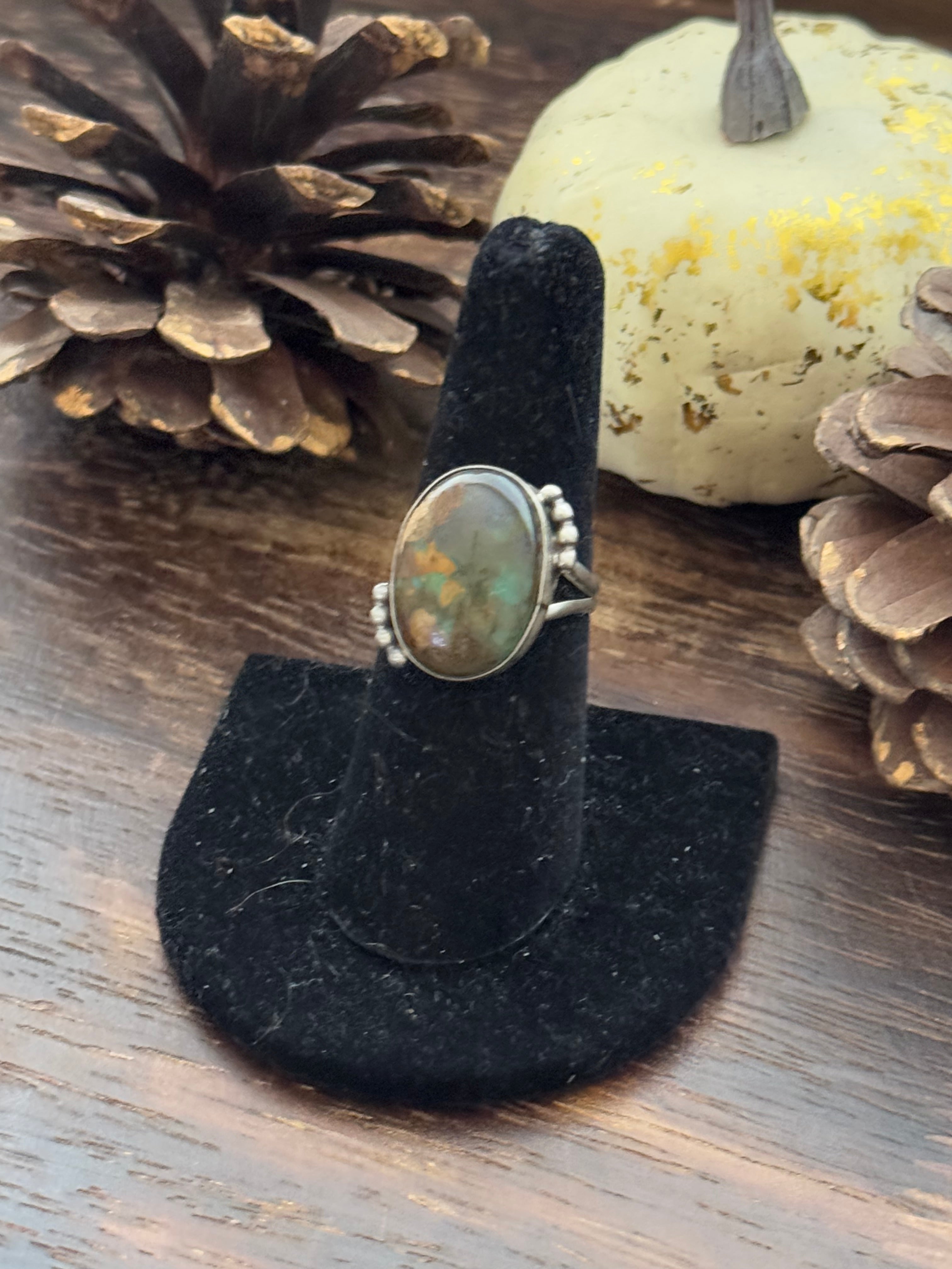 Navajo Made Turquoise Mountain & Sterling Silver Ring Size 7