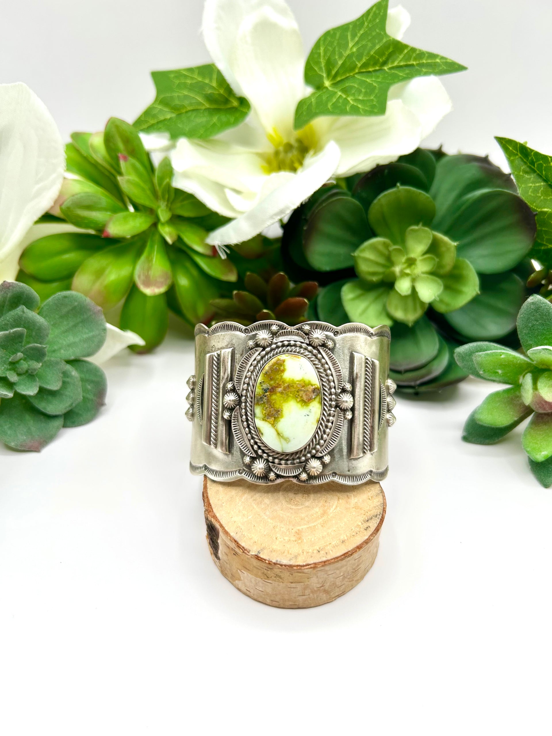 Tom Lewis Palomino Variscite & Sterling Silver Cuff Bracelet