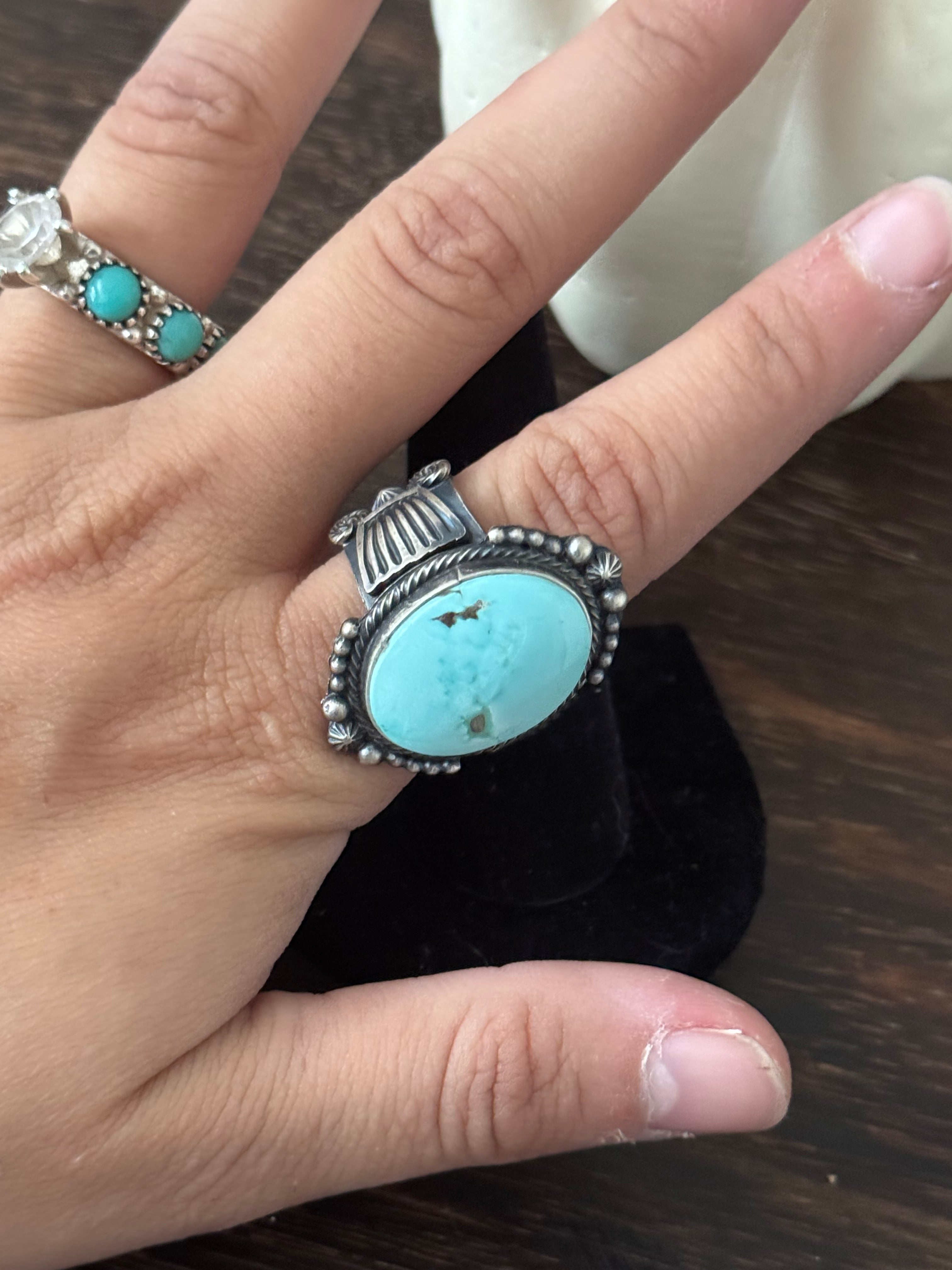 Sheila Tso Sonoran Mountain Turquoise Sterling Silver Ring Size 11