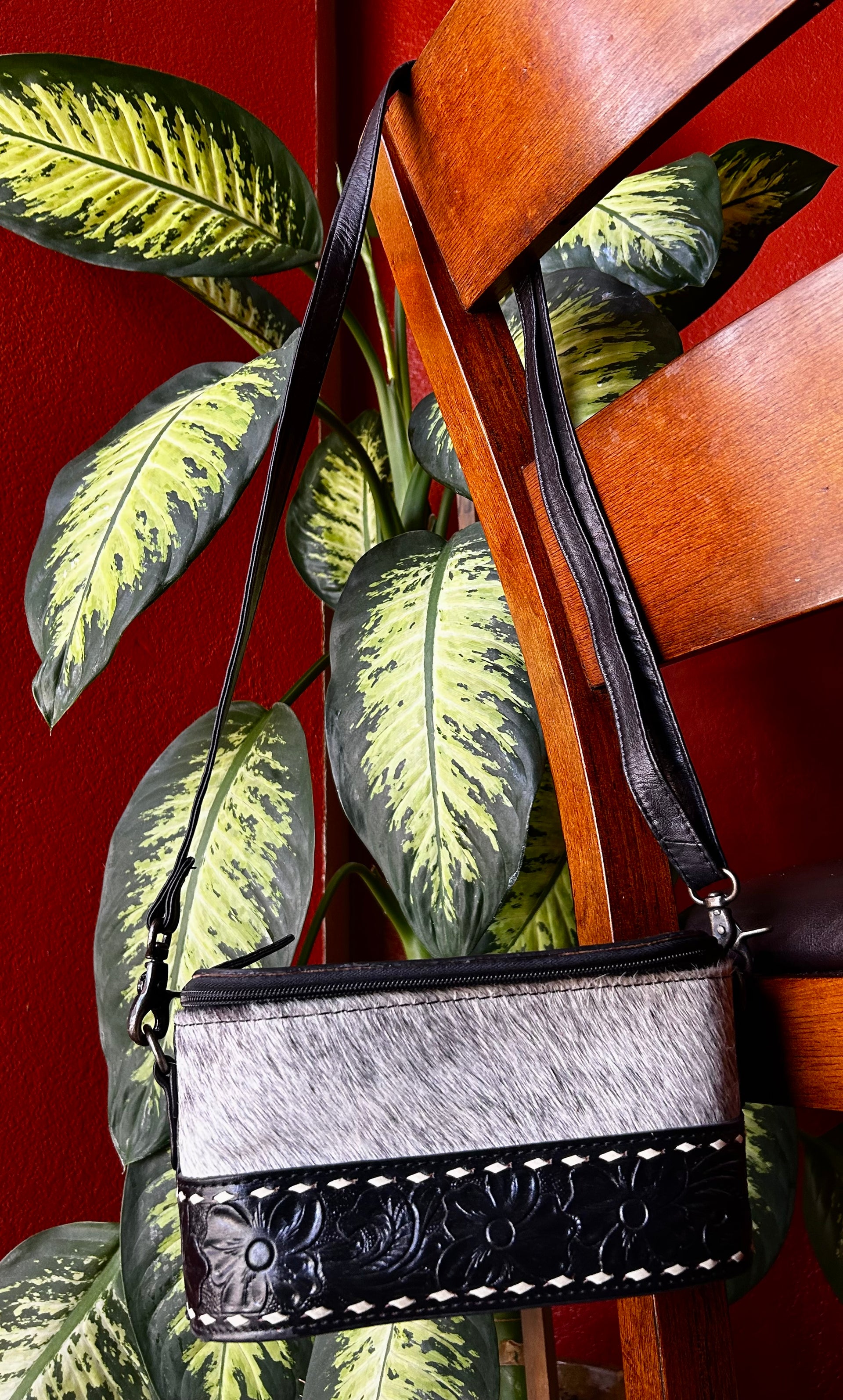 Genuine Cowhide & Tooled Leather Make up Bag