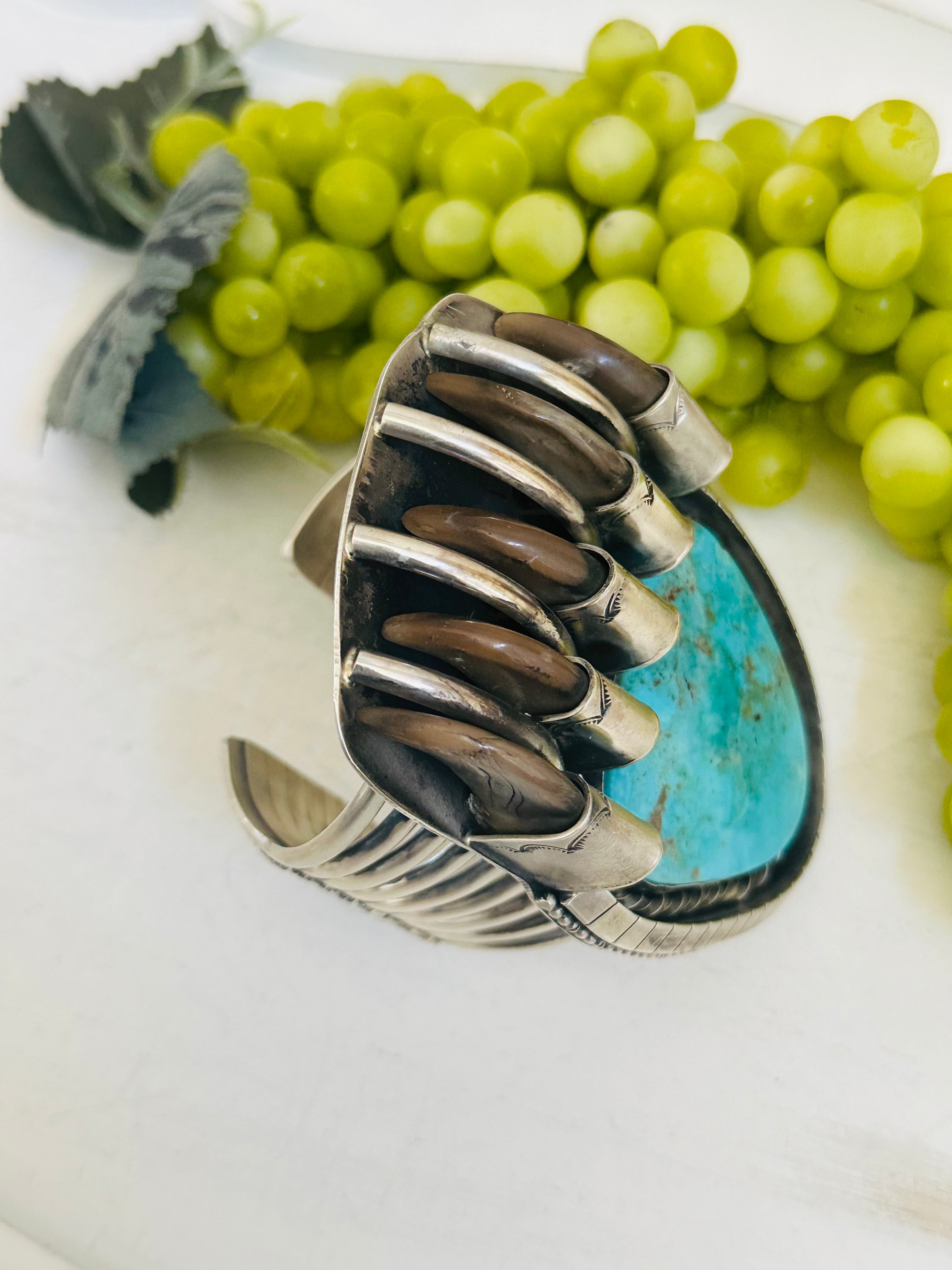 Tony Yazzie Kingman Turquoise & Sterling Silver Bear Claw Cuff Bracelet