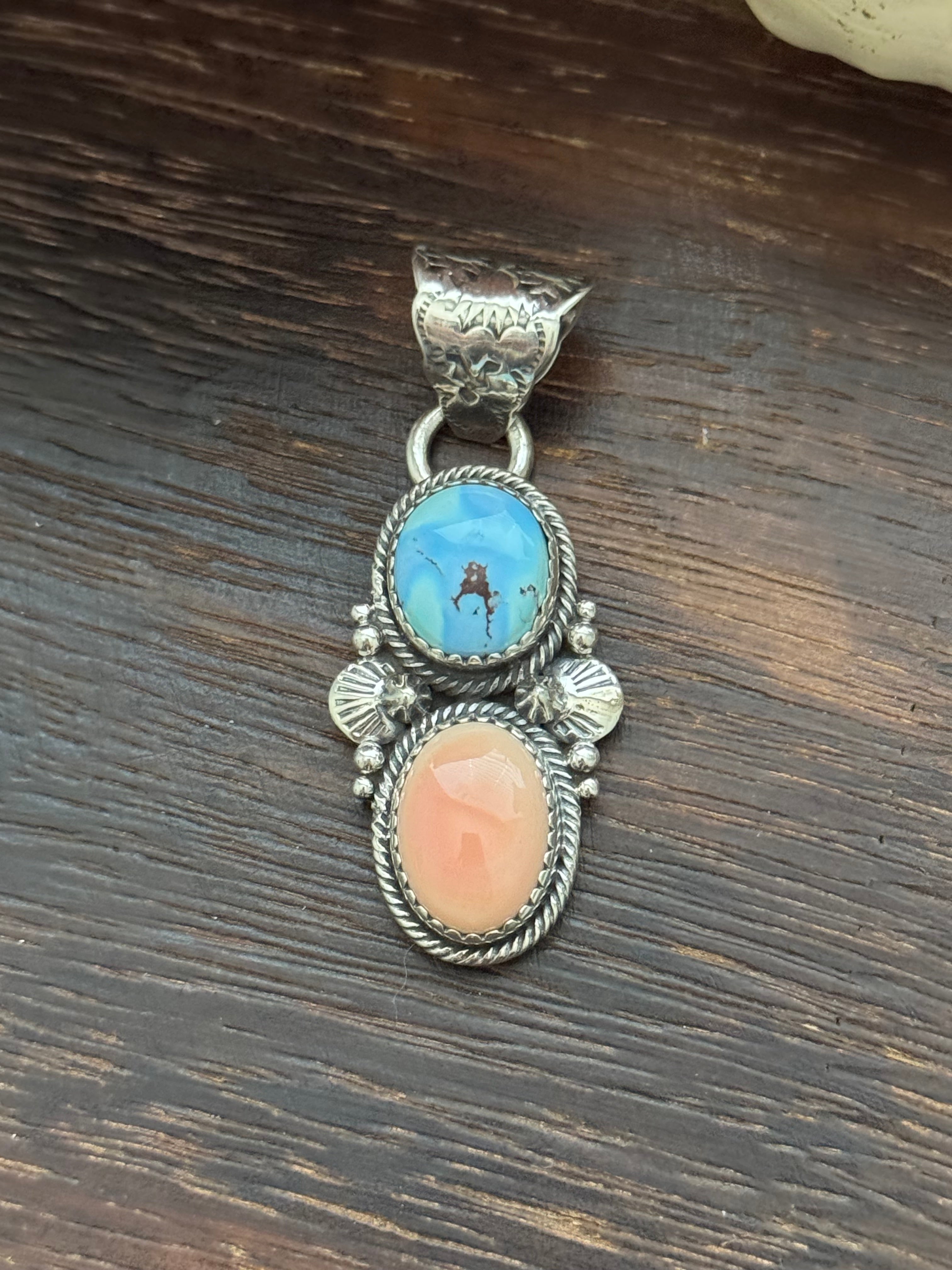 Navajo Made Multi Stone & Sterling Silver Pendant