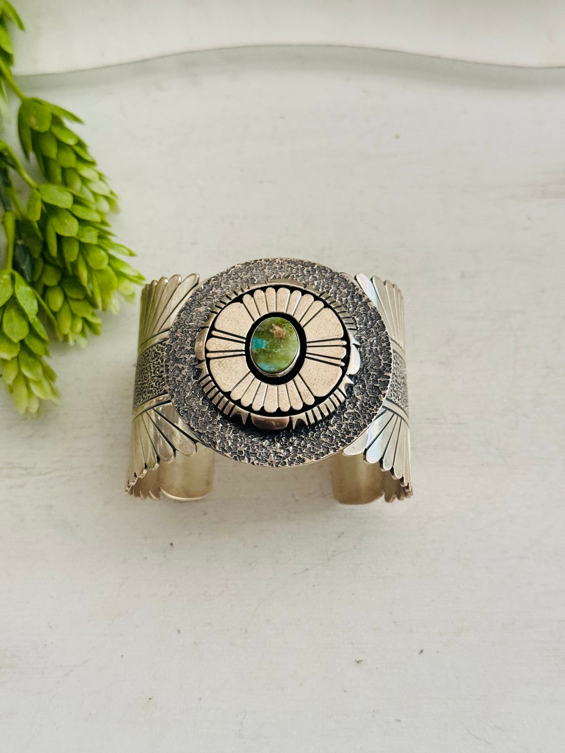 David Benally Sonoran Mountain Turquoise & Sterling Silver Cluster Cuff Bracelet