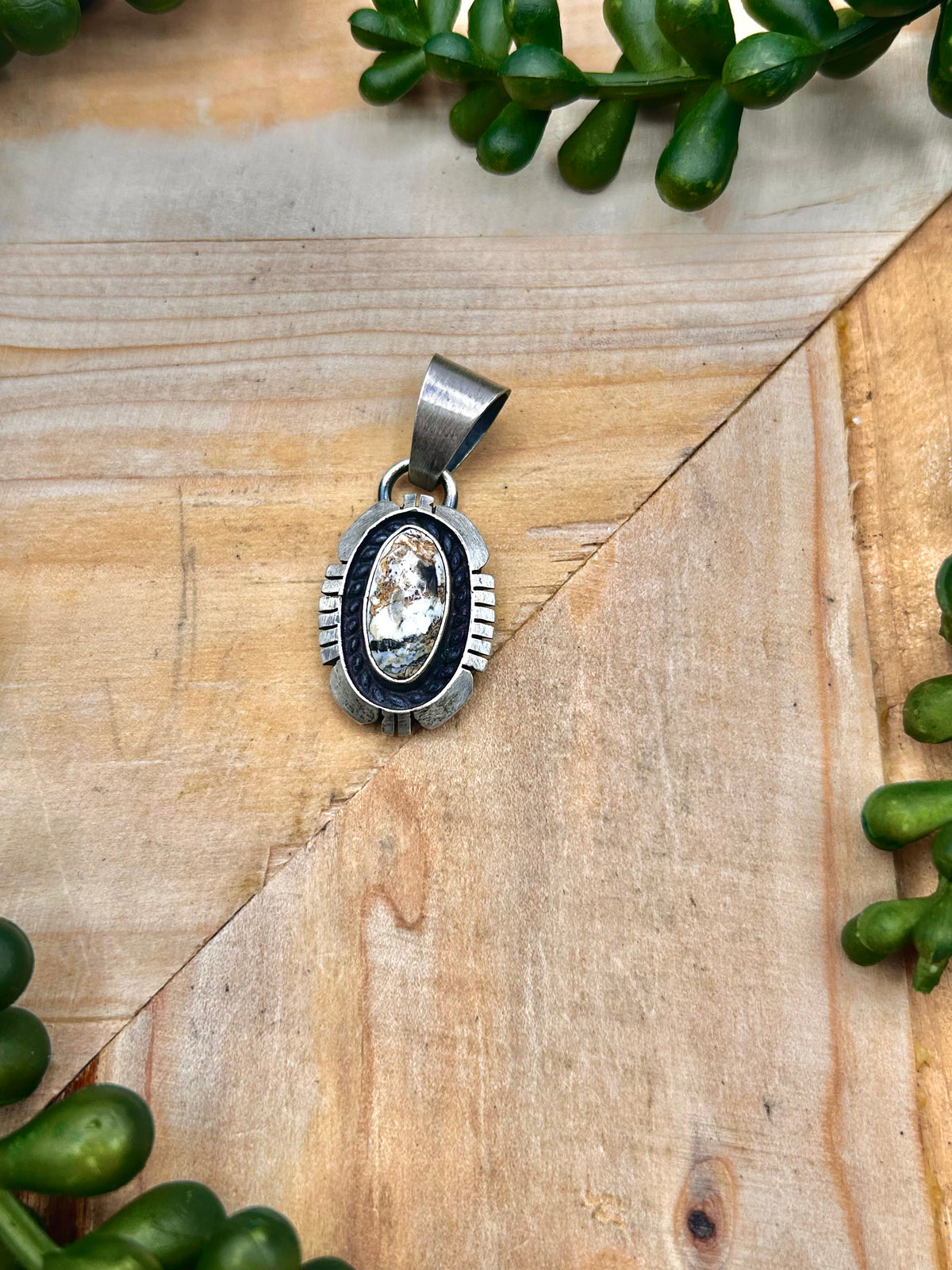 Navajo Made White Buffalo & Sterling Silver Pendant