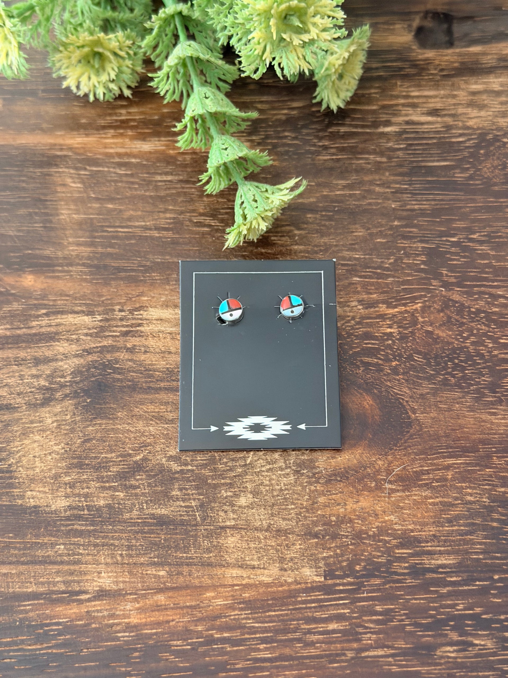 Zuni Made Multi Stone & Sterling Silver Inlay Sunface Post Earrings