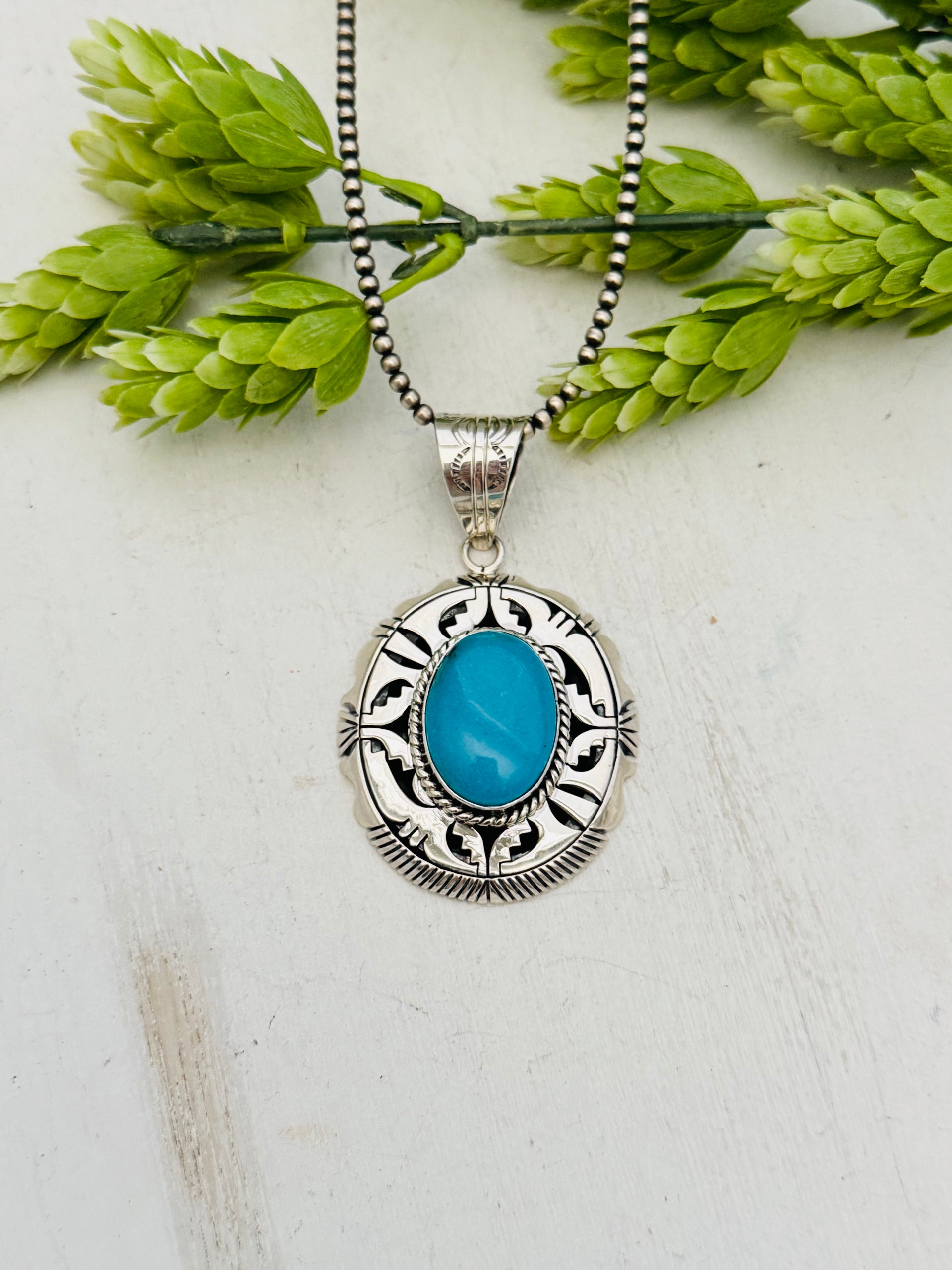Eugene Belone Kingman Turquoise & Sterling Silver Pendant