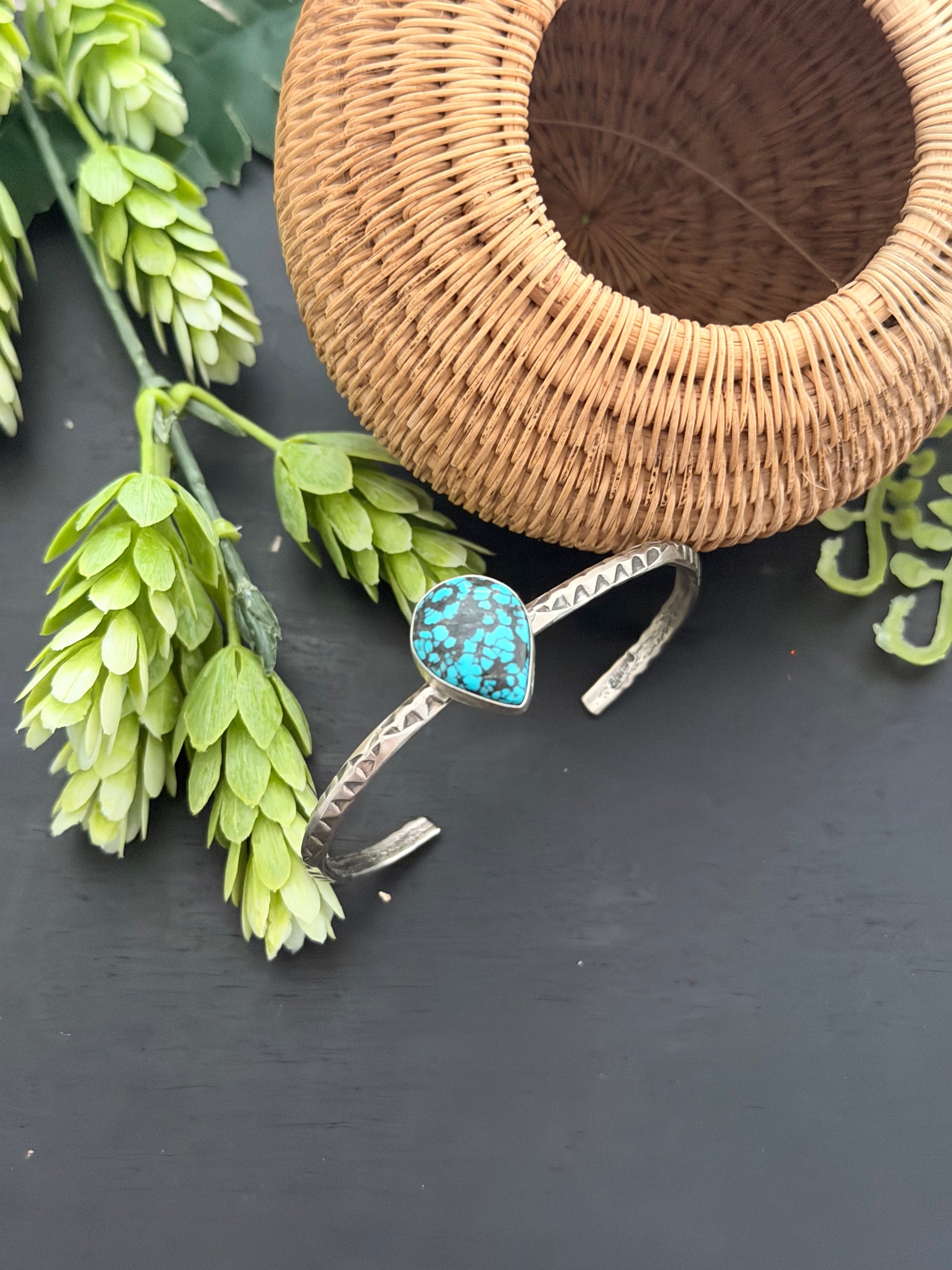 Navajo Made Egyptian Turquoise & Sterling Silver Cuff Bracelet