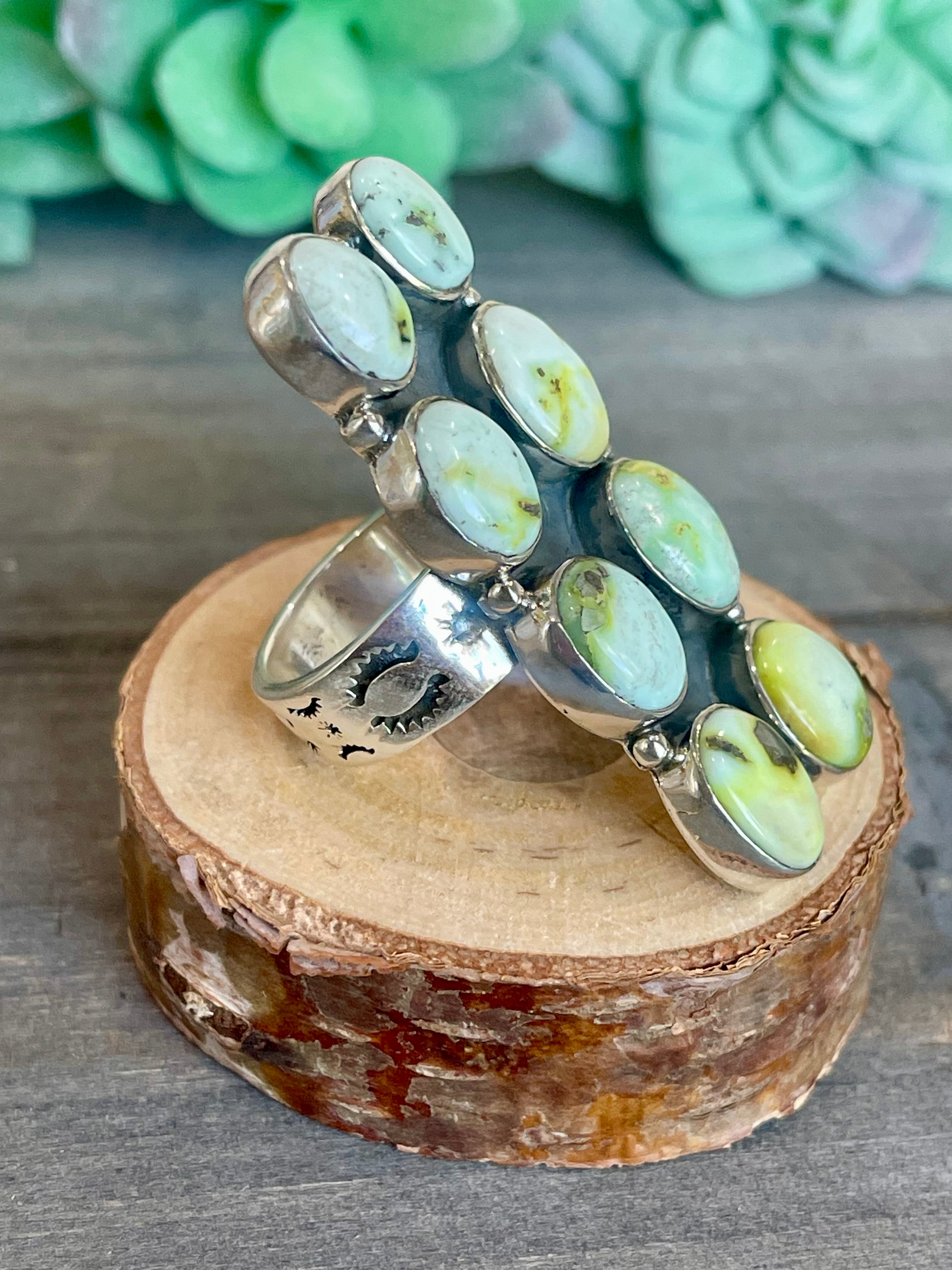 Southwest Handmade Palomino Variscite & Sterling Silver Adjustable Ring