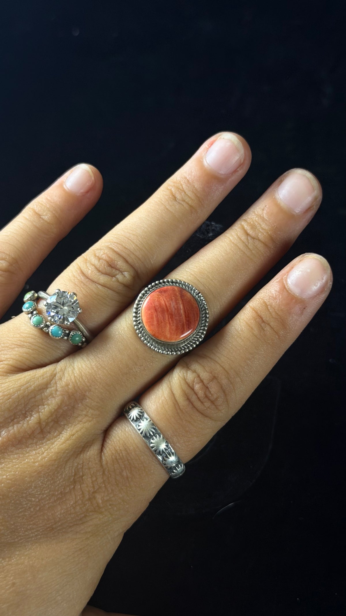 Navajo Made Spiny Oyster & Sterling Silver Ring Size 8.5
