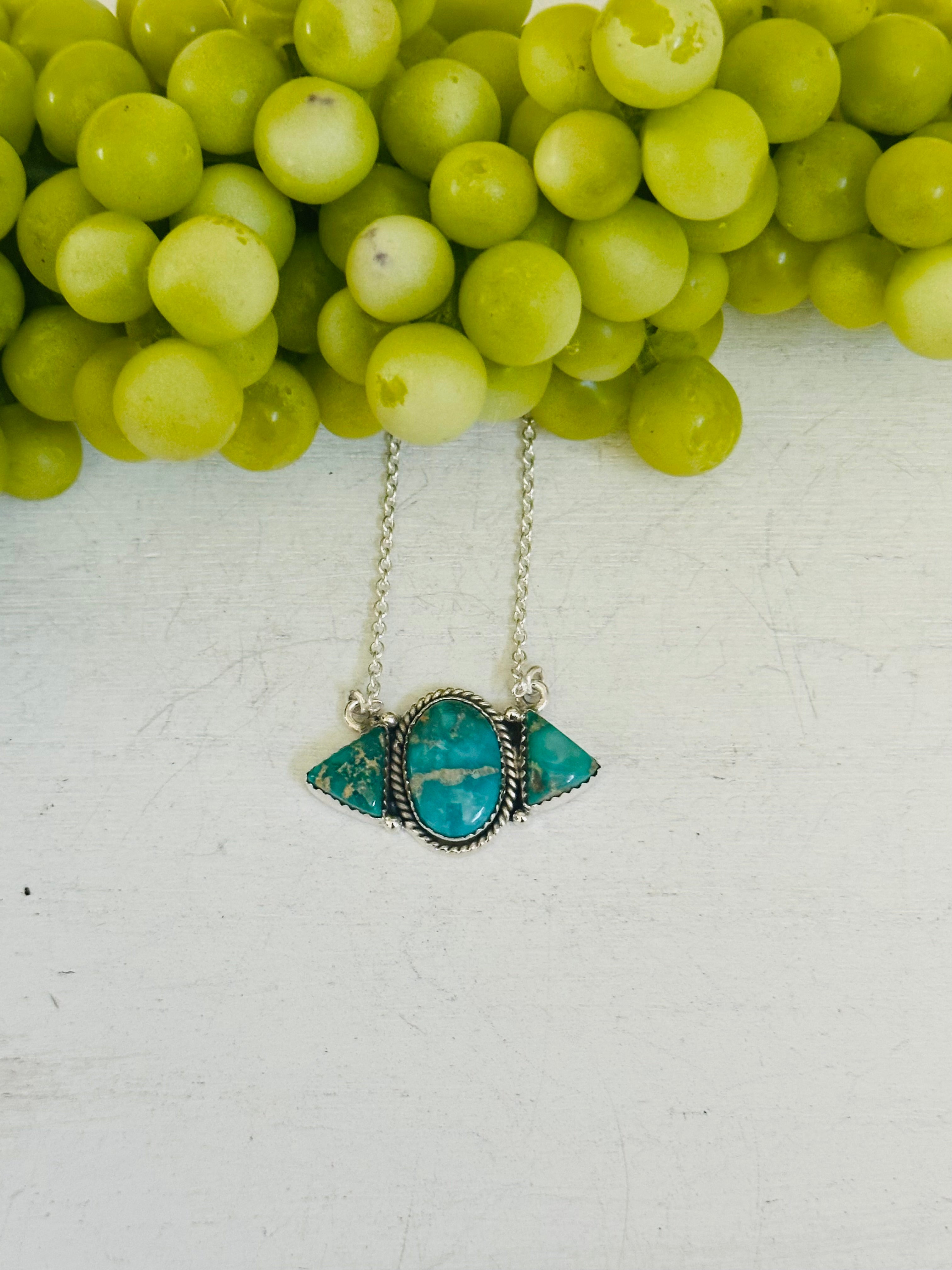 Southwest Handmade Emerald Valley Turquoise & Sterling Silver Necklace