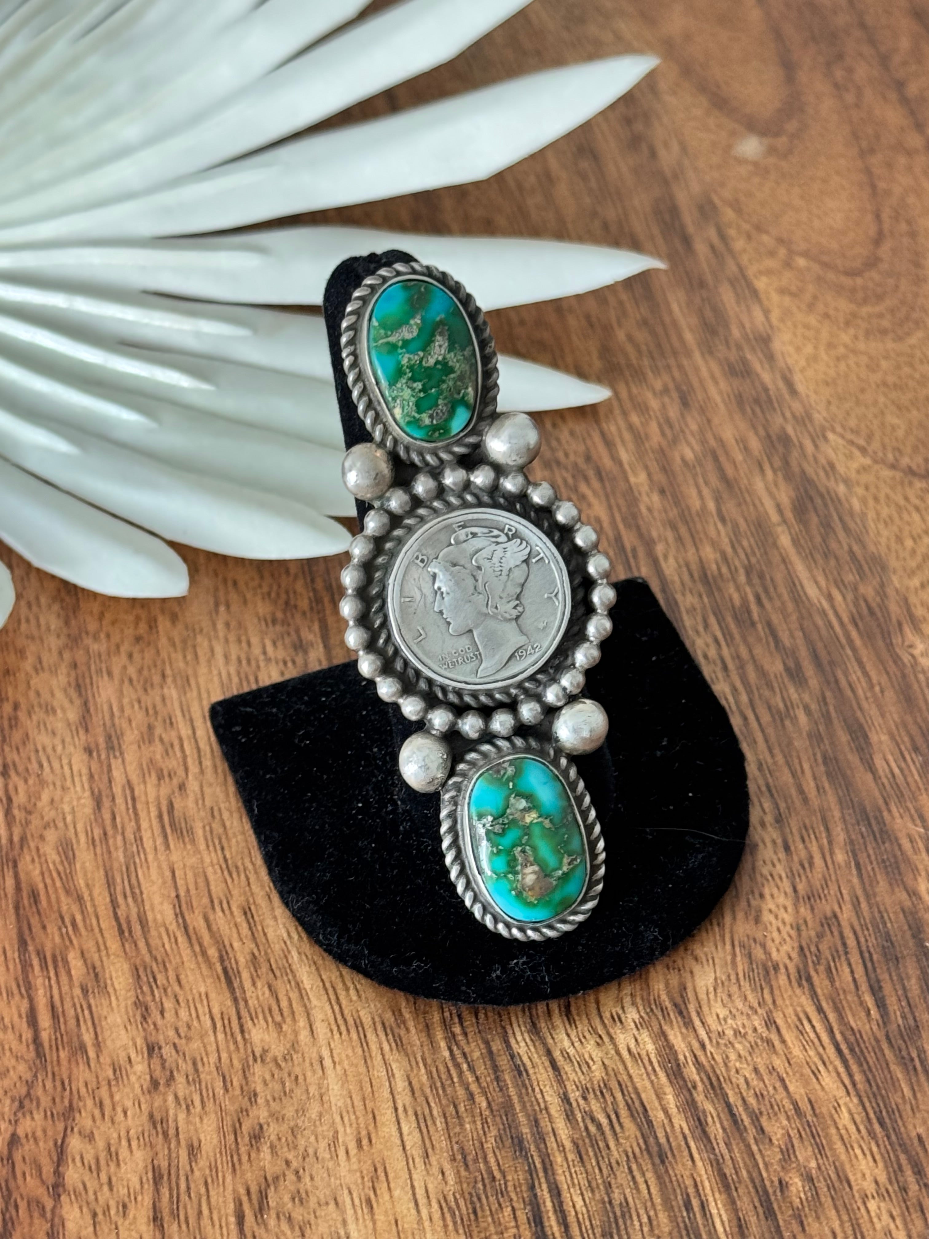 Alex Sanchez Sonoran Mountain Turquoise & Sterling Silver Adjustable Liberty Coin Ring