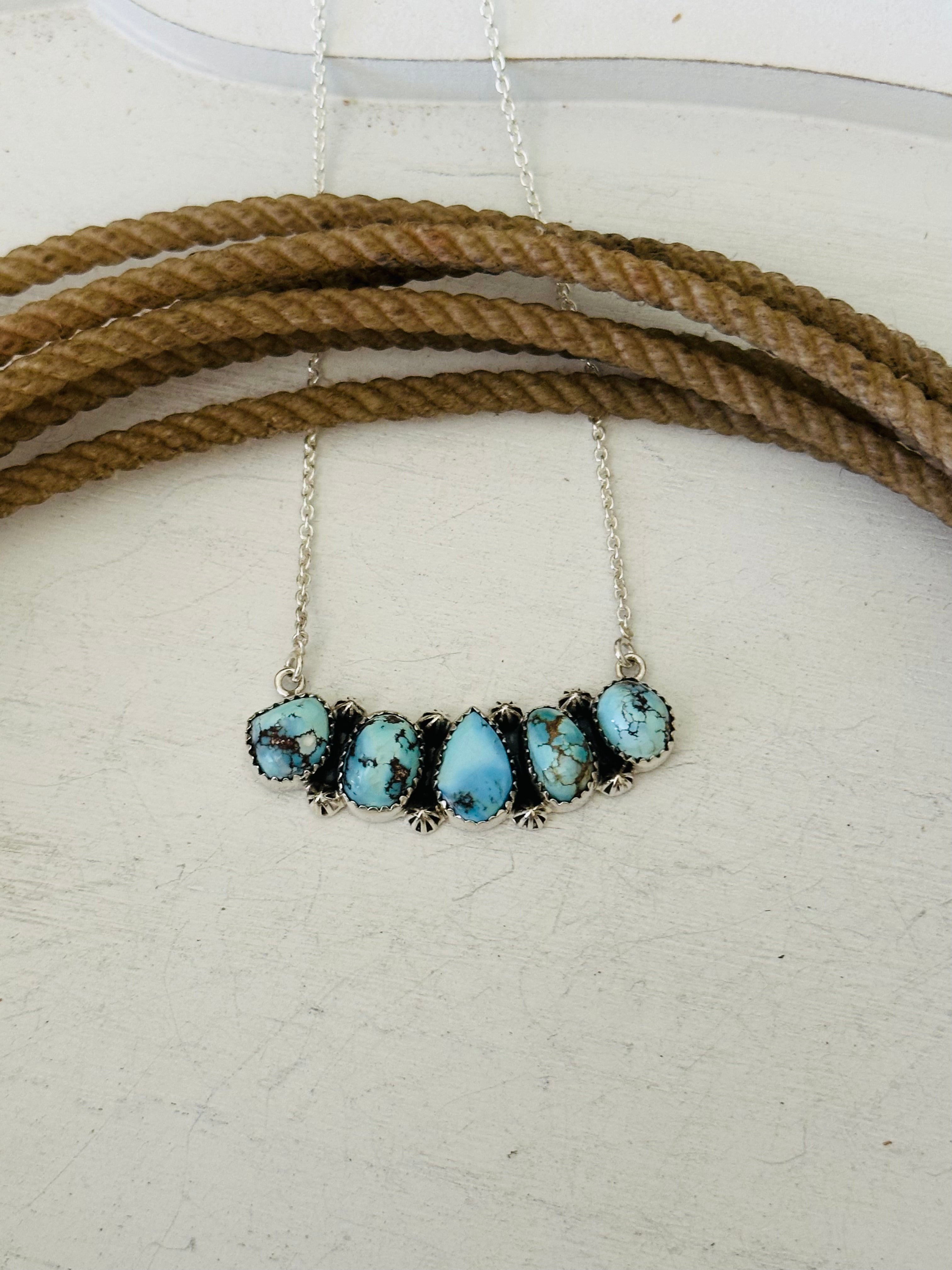 Southwest Handmade Golden Hills Turquoise & Sterling Silver Necklace