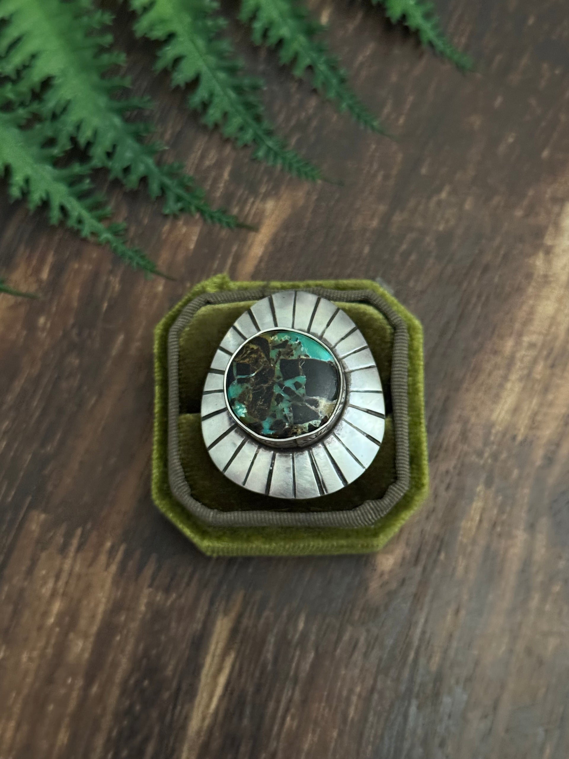 Jamison Hosky Black Jack Turquoise & Sterling Silver Ring Size 6.5