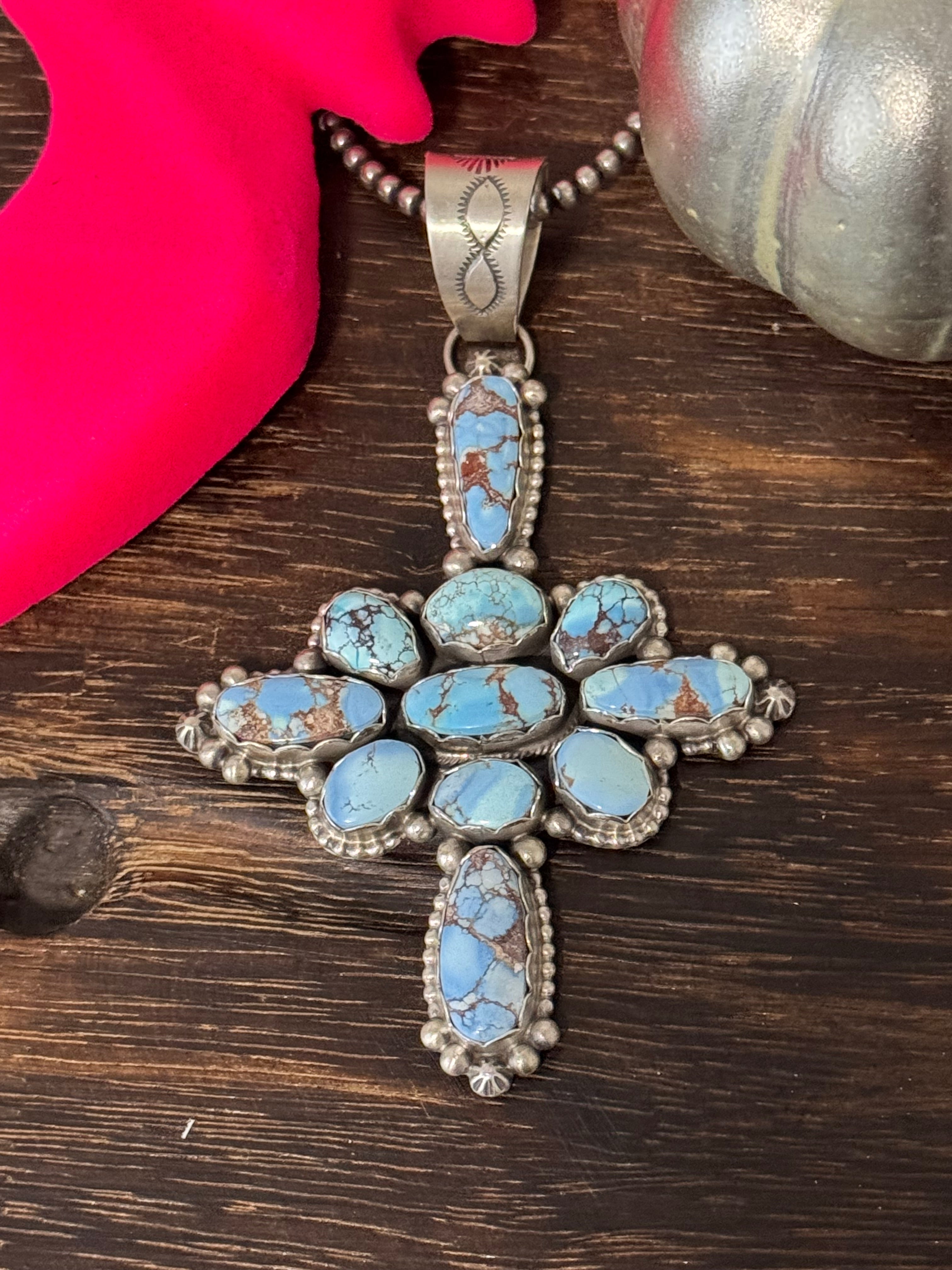 Dave Skeets Golden Hills Turquoise & Sterling Silver Cluster Pendant