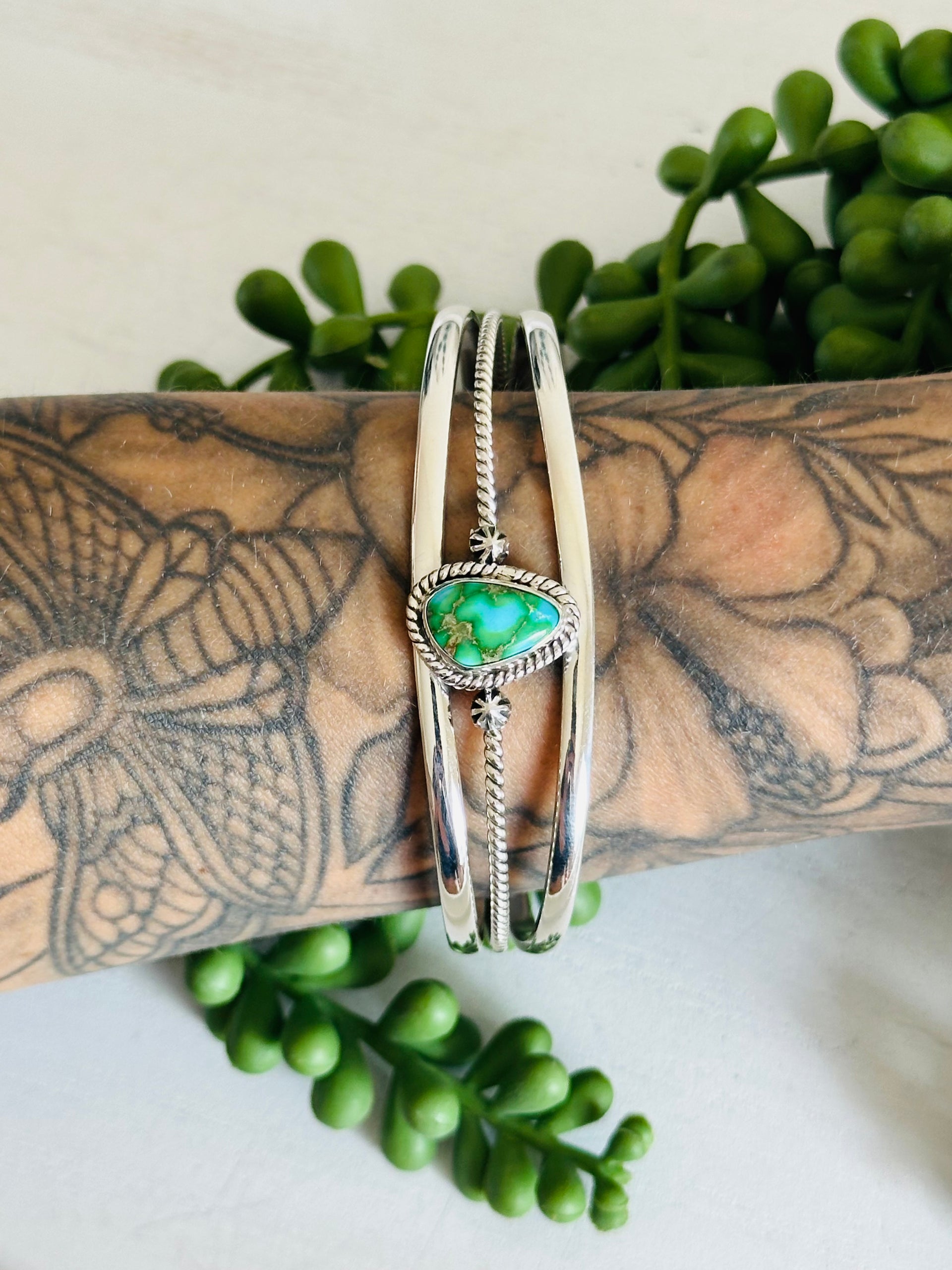 Southwest Made Sonoran Gold Turquoise & Sterling Silver Cuff Bracelet