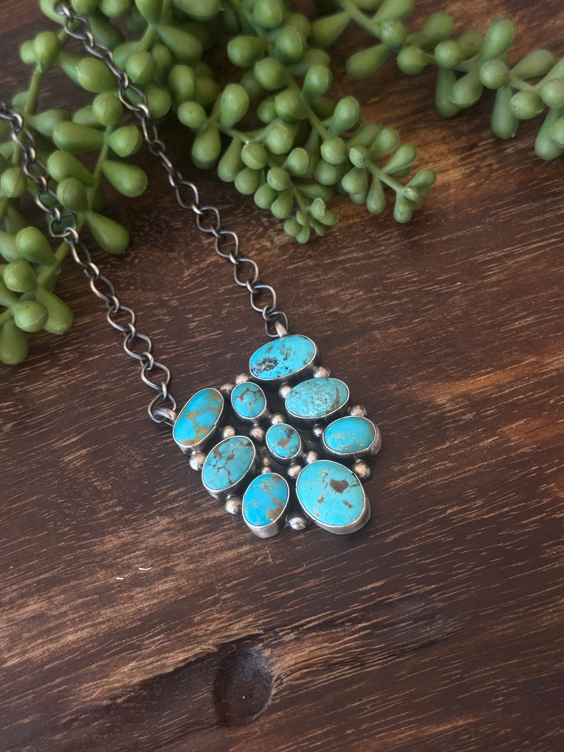 Sheila Becenti Mixed Turquoise & Sterling Sliver Cluster Necklace