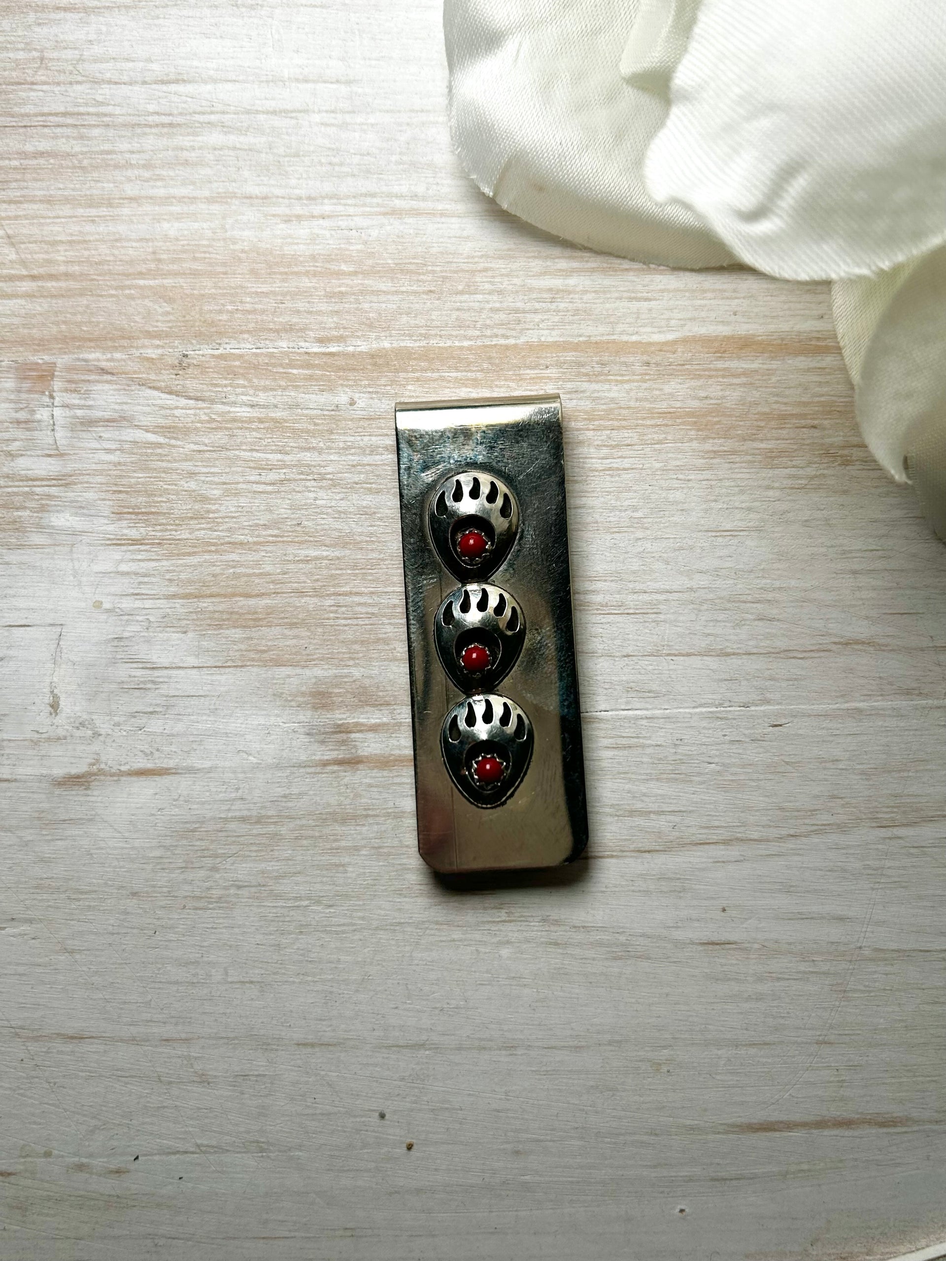 Navajo Made Coral & Sterling Silver Money Clip