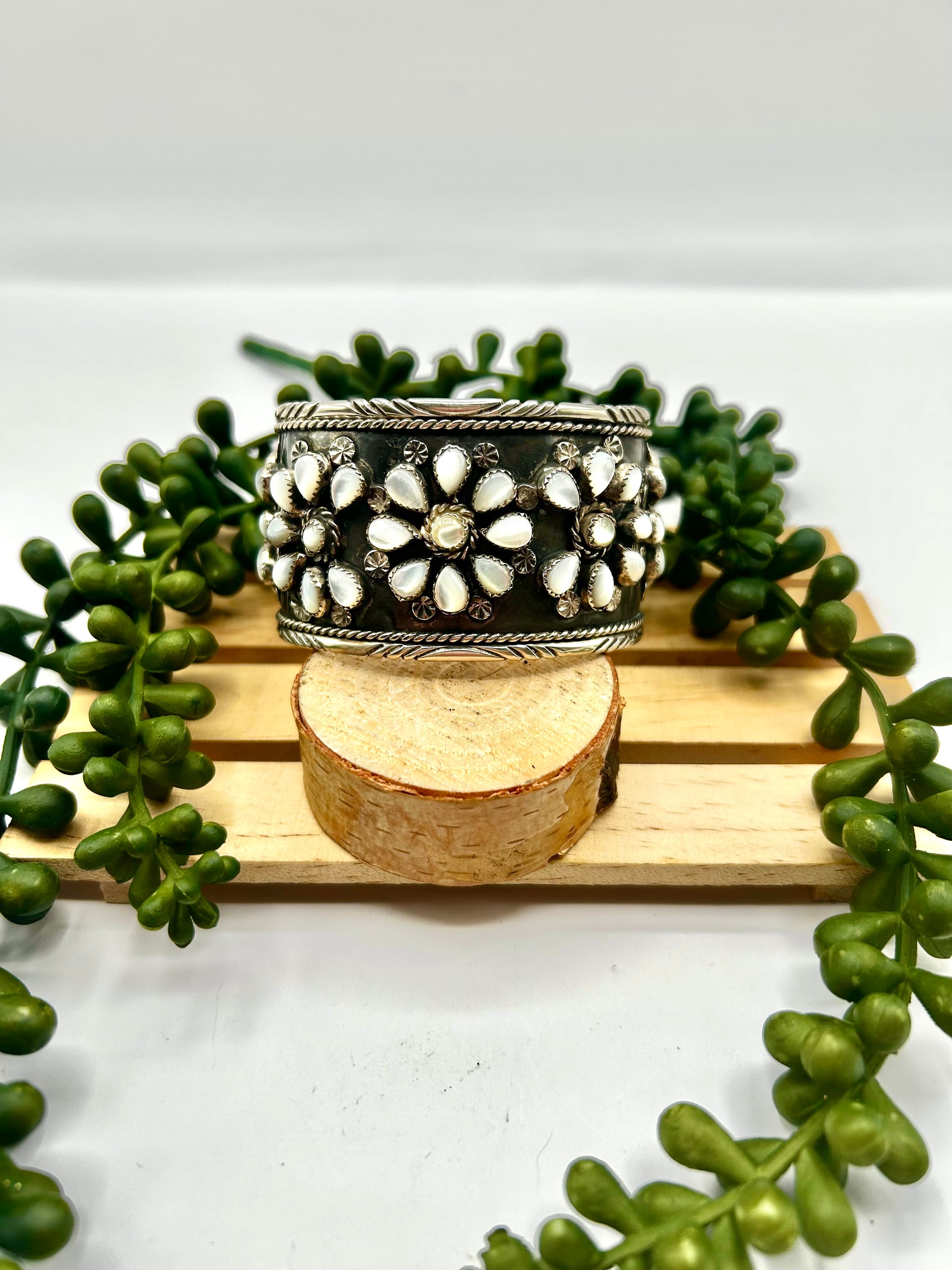 Harry Lowe Mother of Peral & Sterling Silver Cuff Bracelet