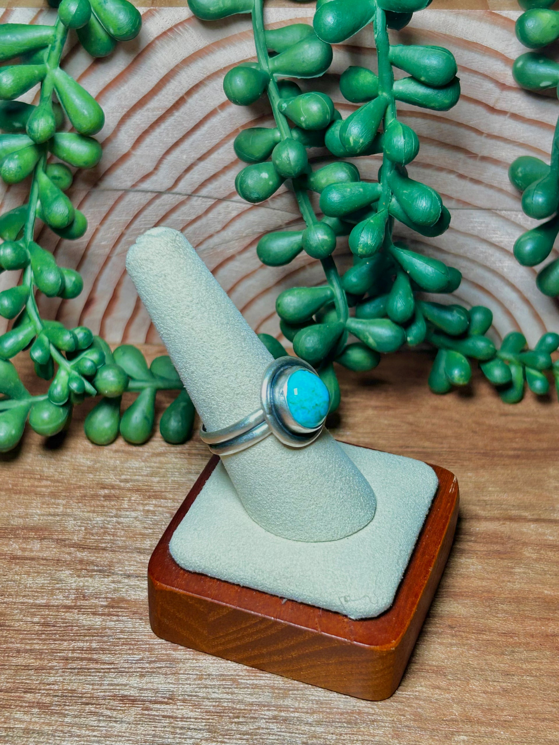 Navajo Made Kingman Turquoise & Sterling Silver Adjustable Ring