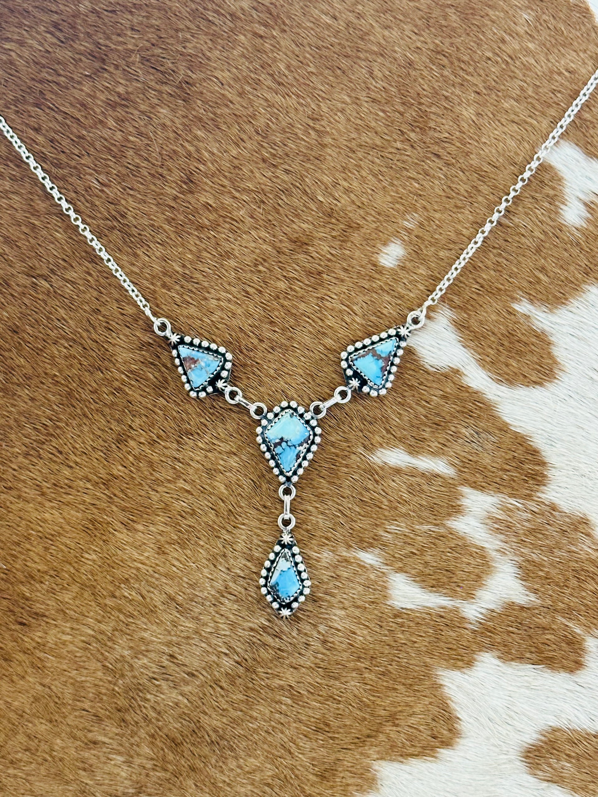 Southwest Handmade Golden Hills Turquoise & Sterling Silver Lariat Necklace