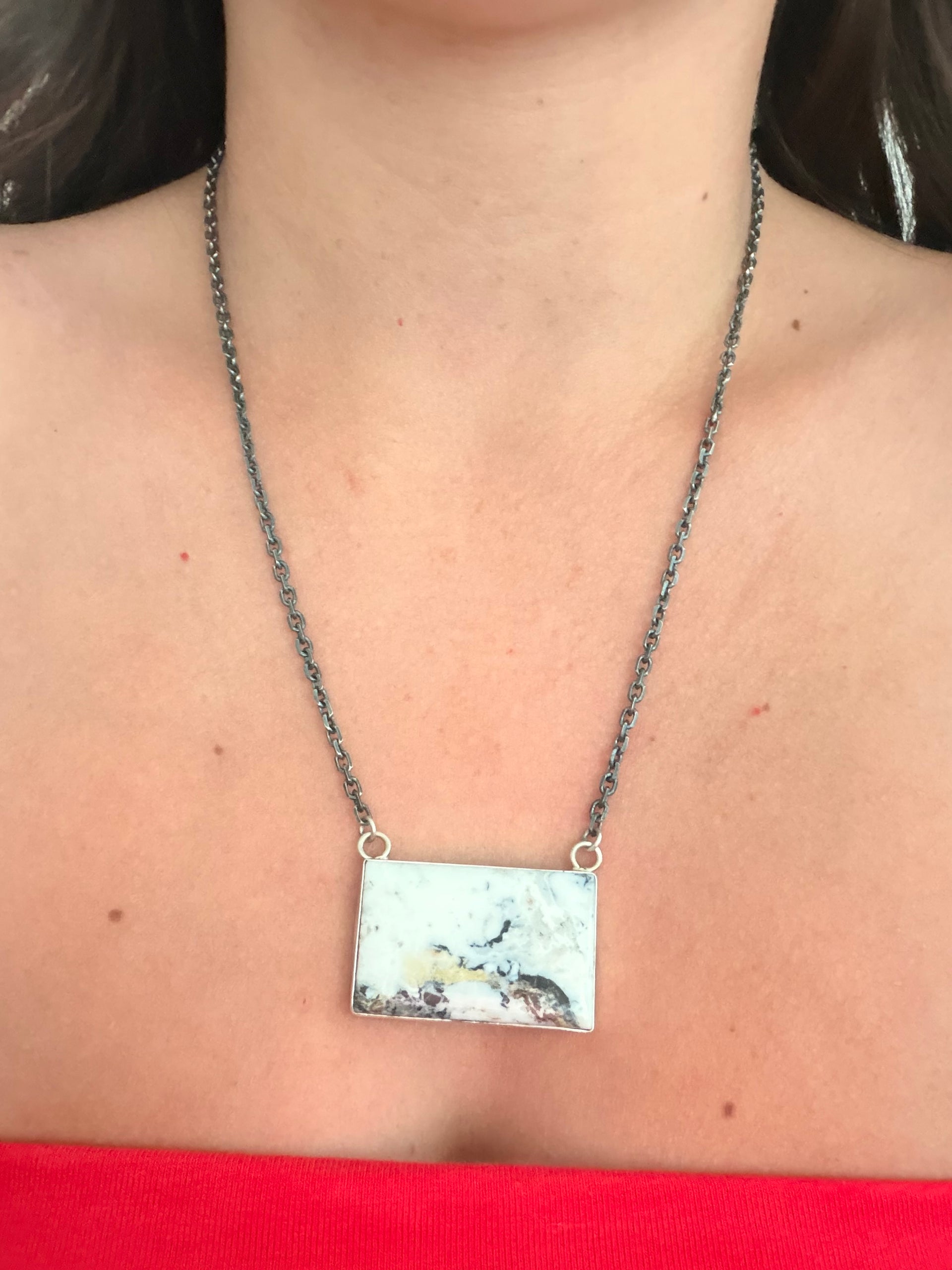 Navajo Made White Buffalo & Sterling Silver Necklace