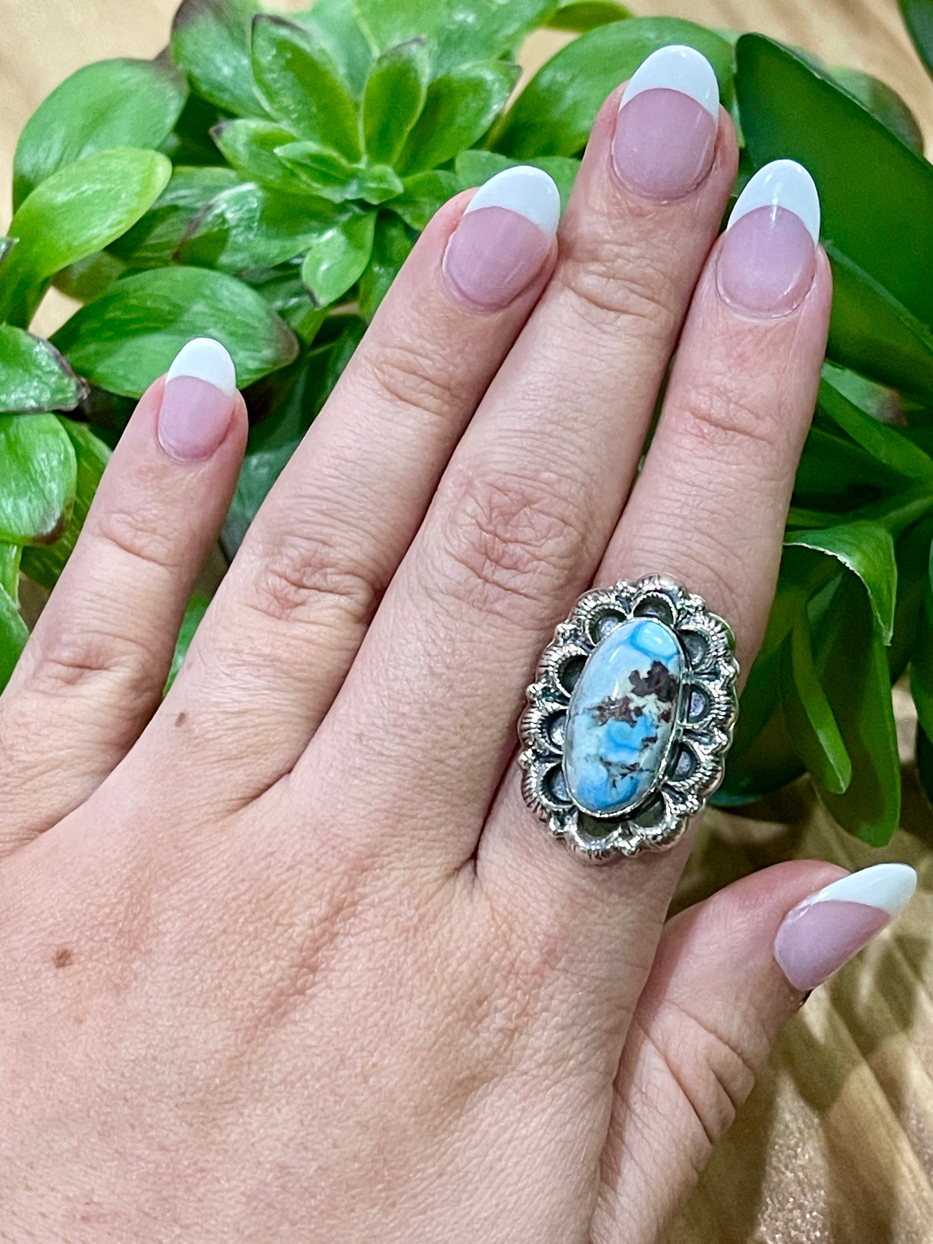 Southwest Handmade Golden Hills Turquoise & Sterling Silver Adjustable Ring