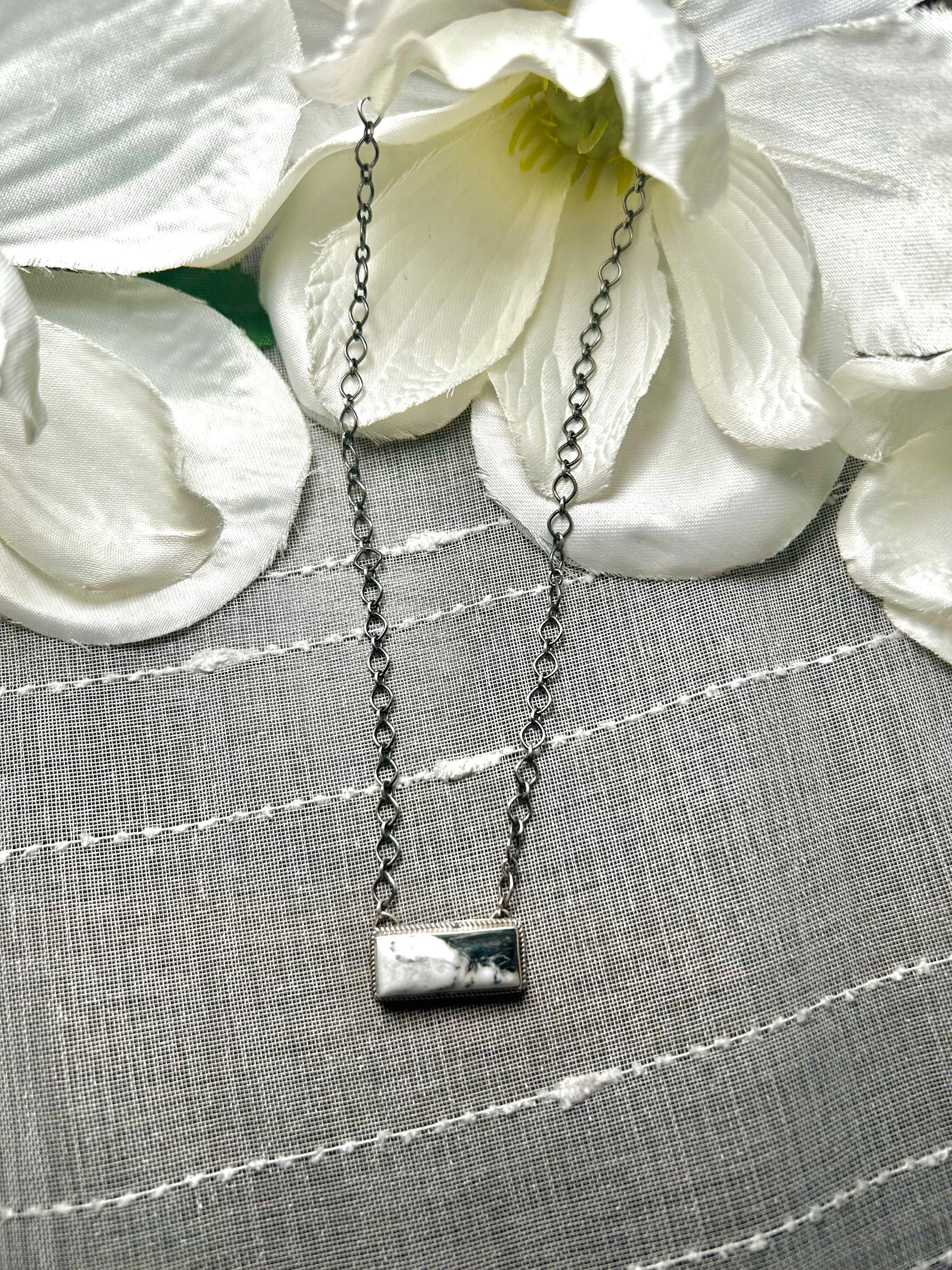 Navajo Made White Buffalo & Sterling Silver Necklace