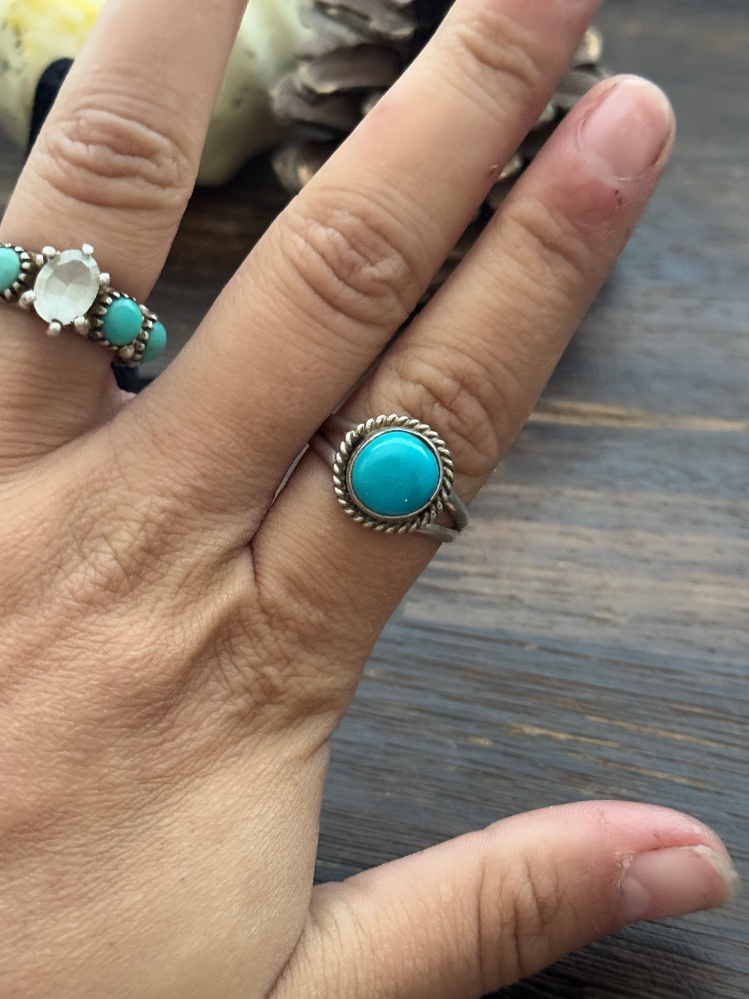 Navajo Made Kingman Turquoise & Sterling Silver Ring Size 8.5