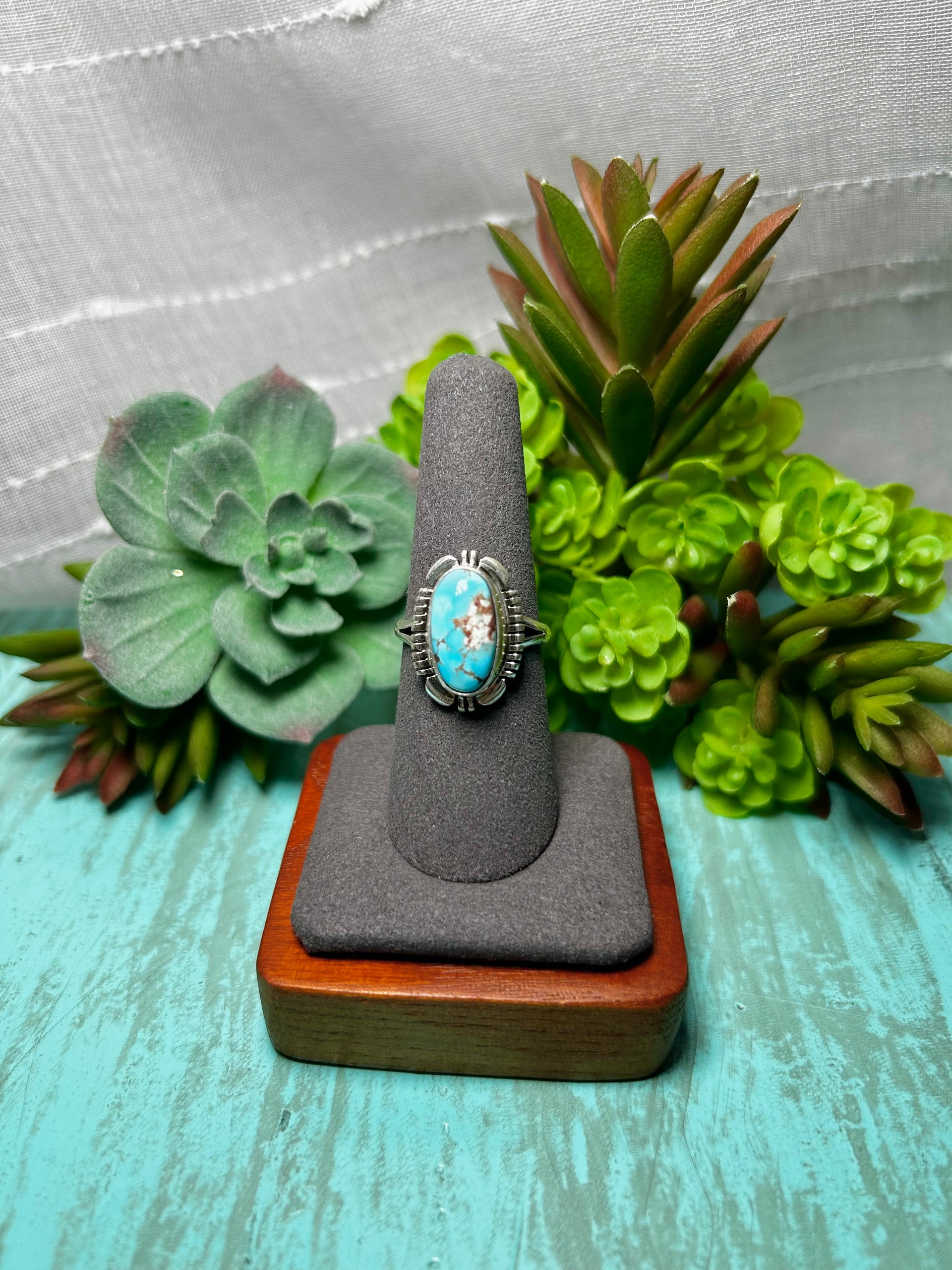 Arlene Yazzie Golden Hill Turquoise & Sterling Sliver Ring Size 7.75