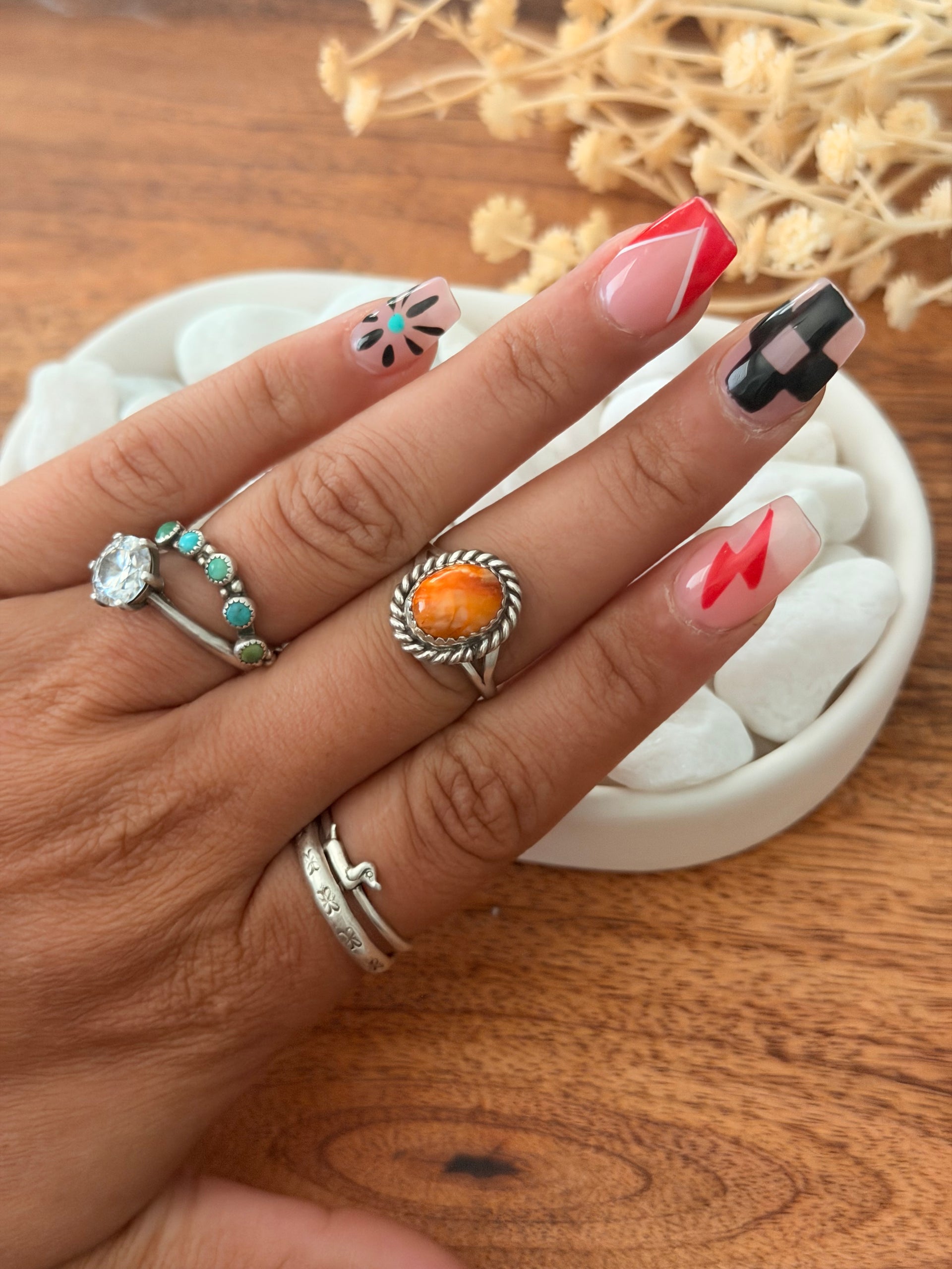 Navajo Made Spiny Oyster & Sterling Silver Ring Size 7.25