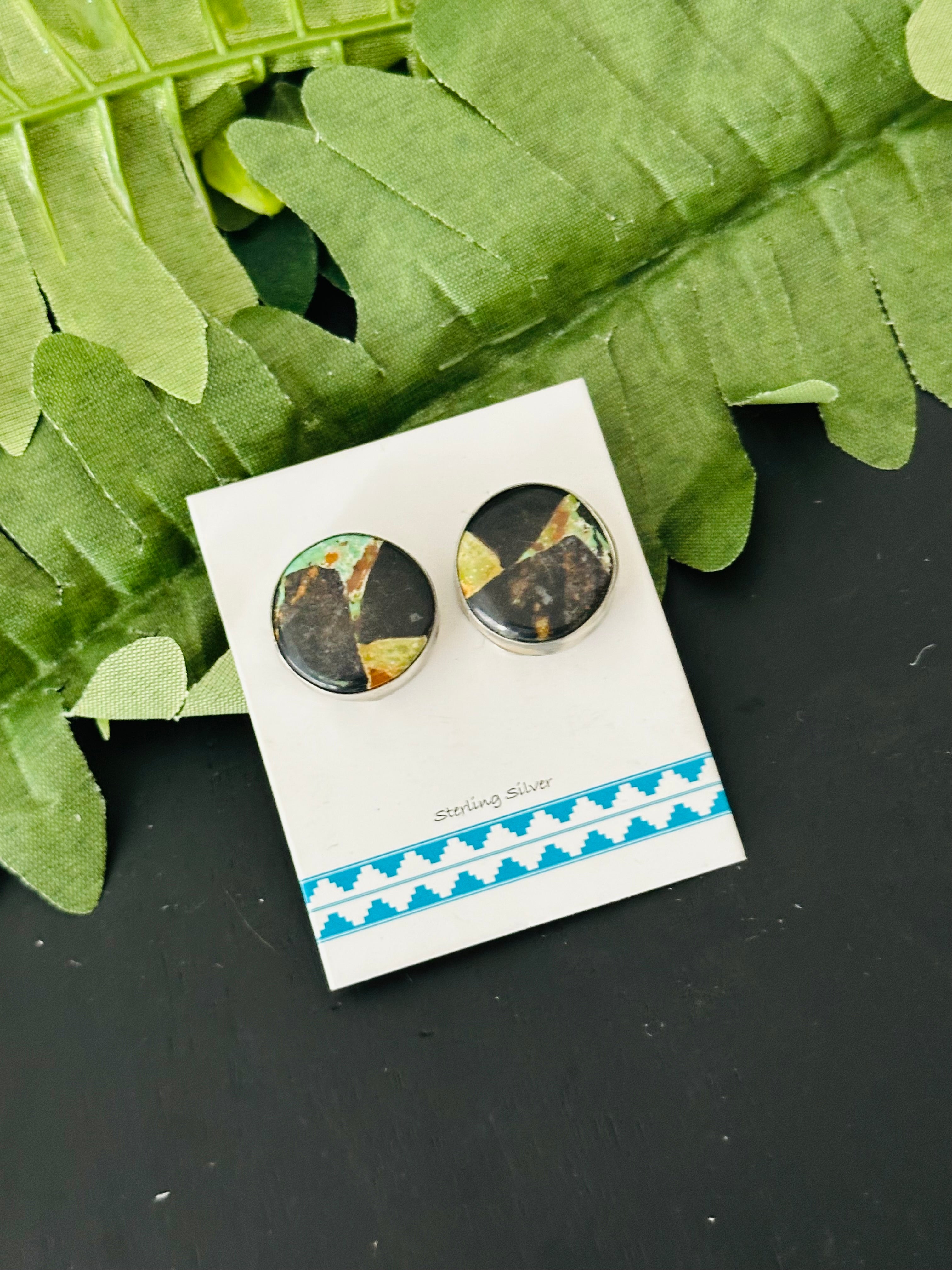 Pete Skeets Black Jack Turquoise & Sterling Silver Post Earrings