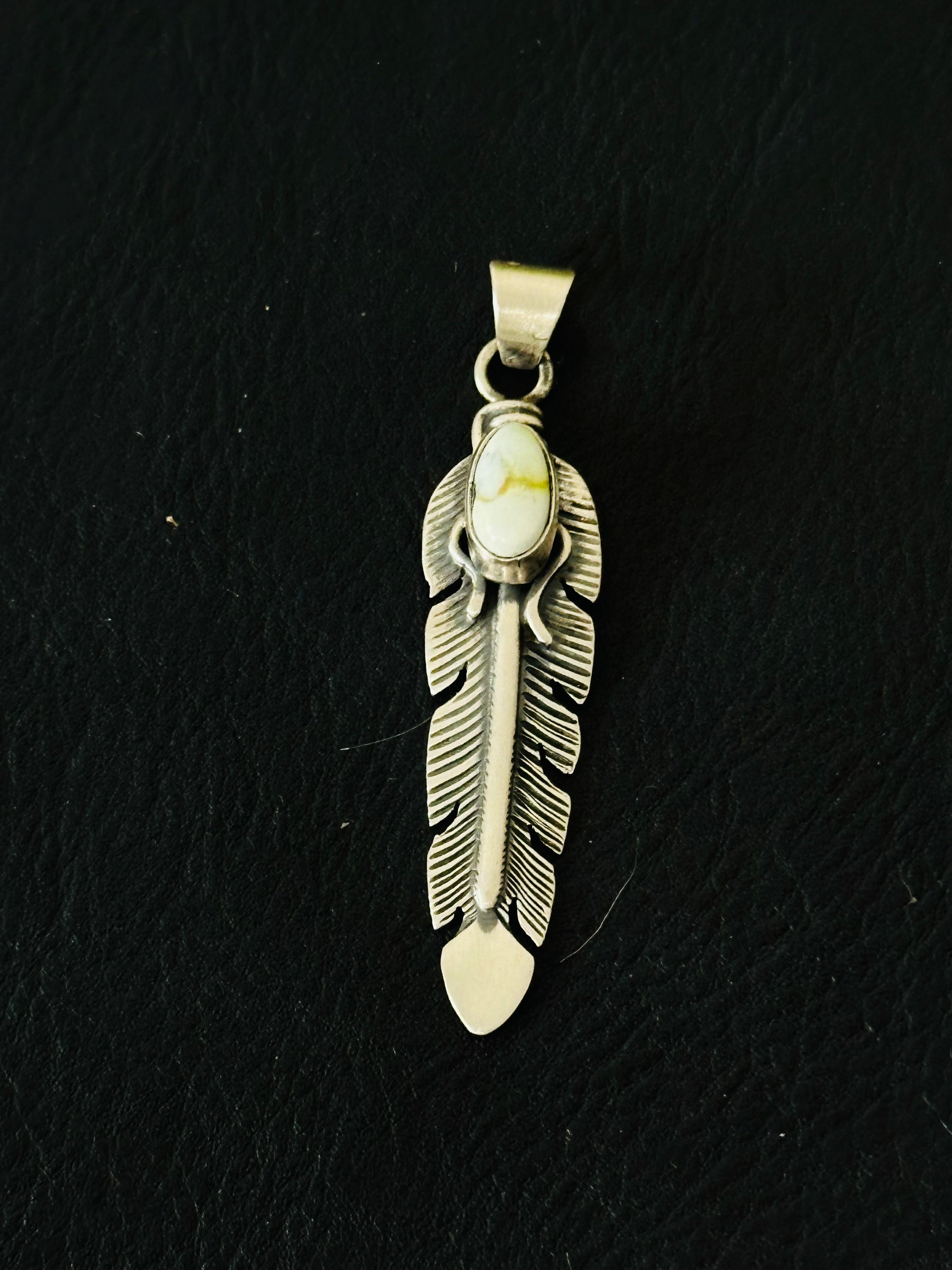 Jereme Delgarito Palomino Variscite & Sterling Silver Feather Pendant