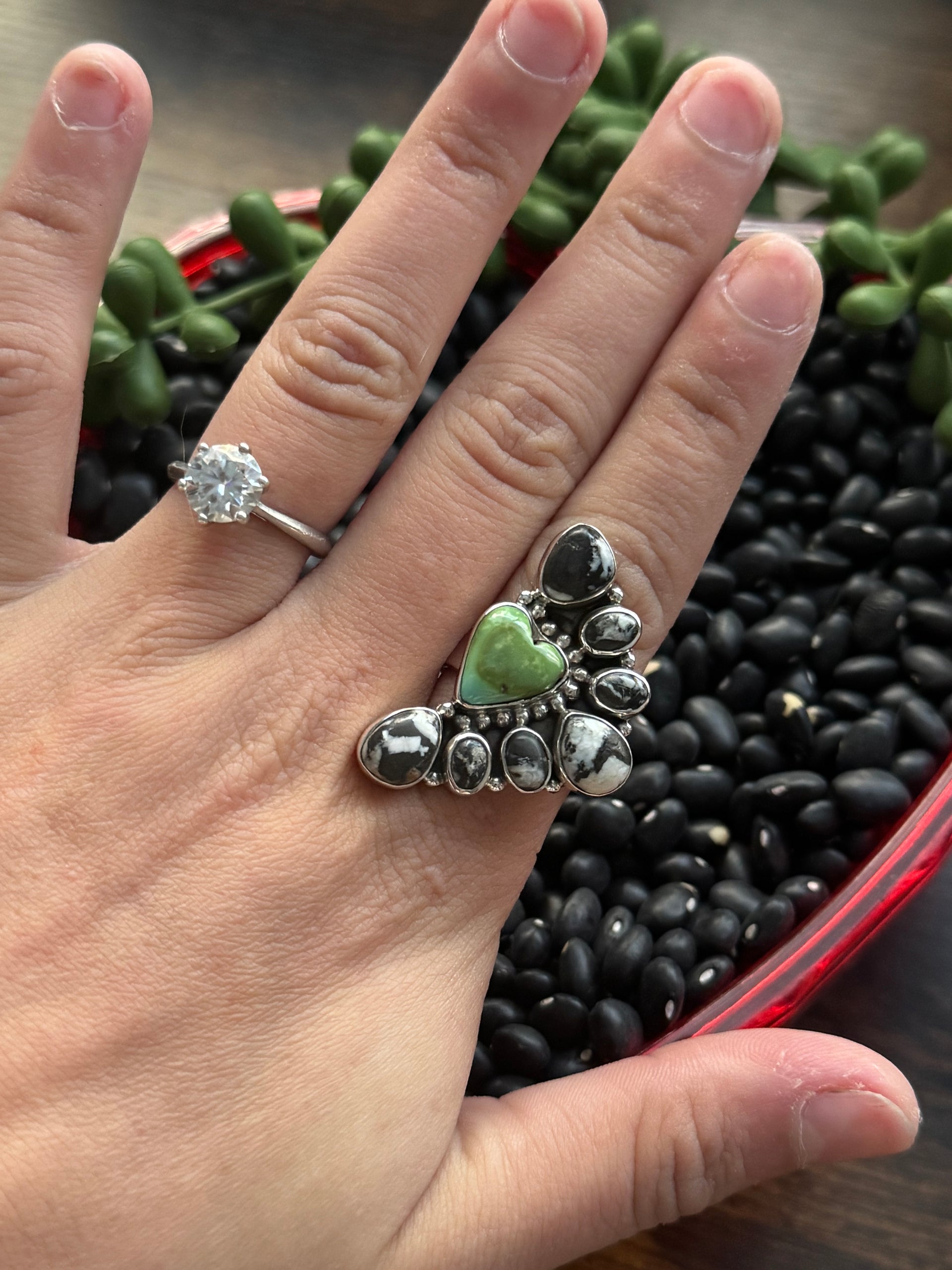 Southwest Handmade Multi Stone & Sterling Silver Adjustable Cluster Ring