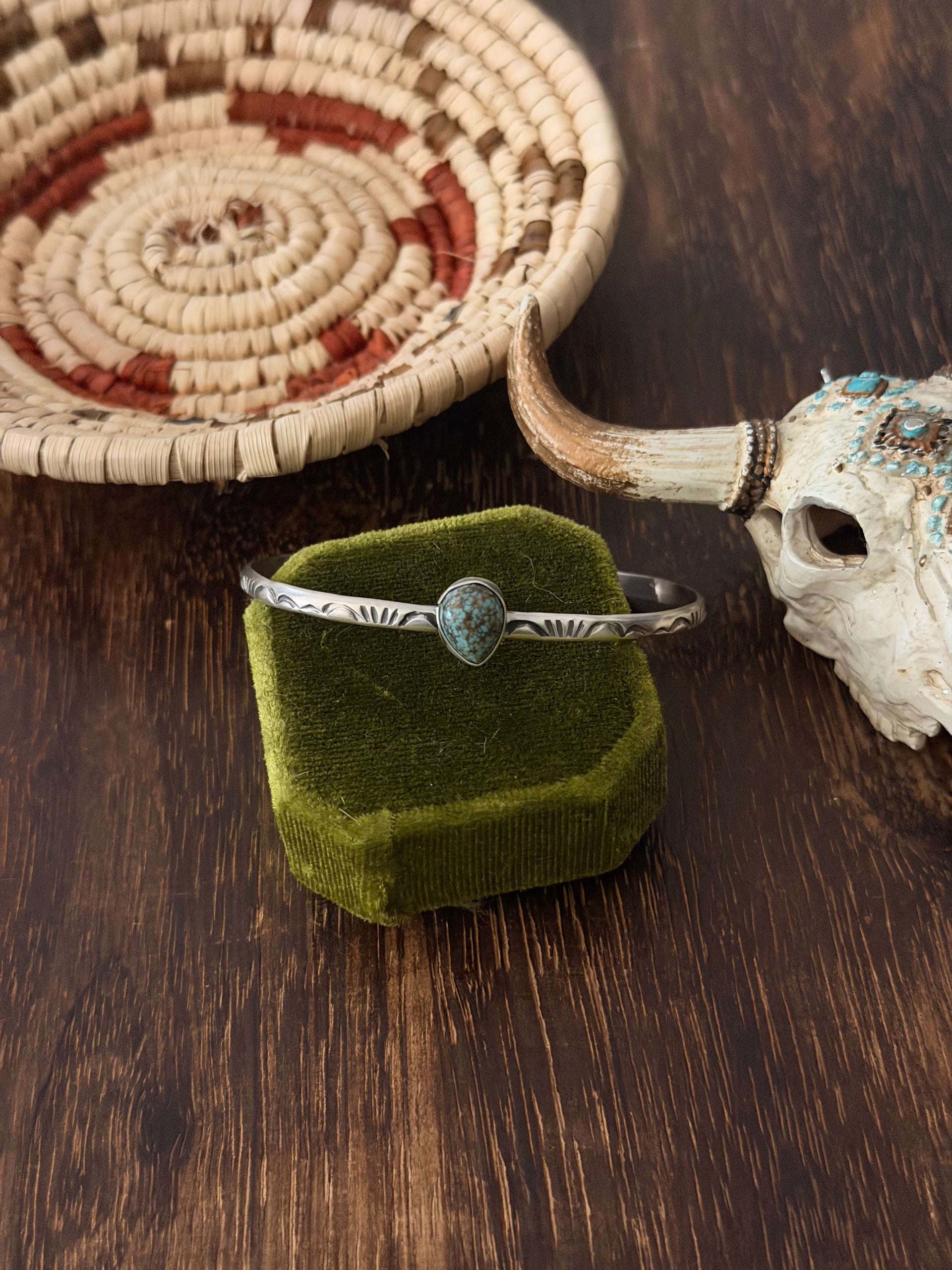 Navajo Made Mine 8 Turquoise  & Sterling Silver Cuff Bracelet